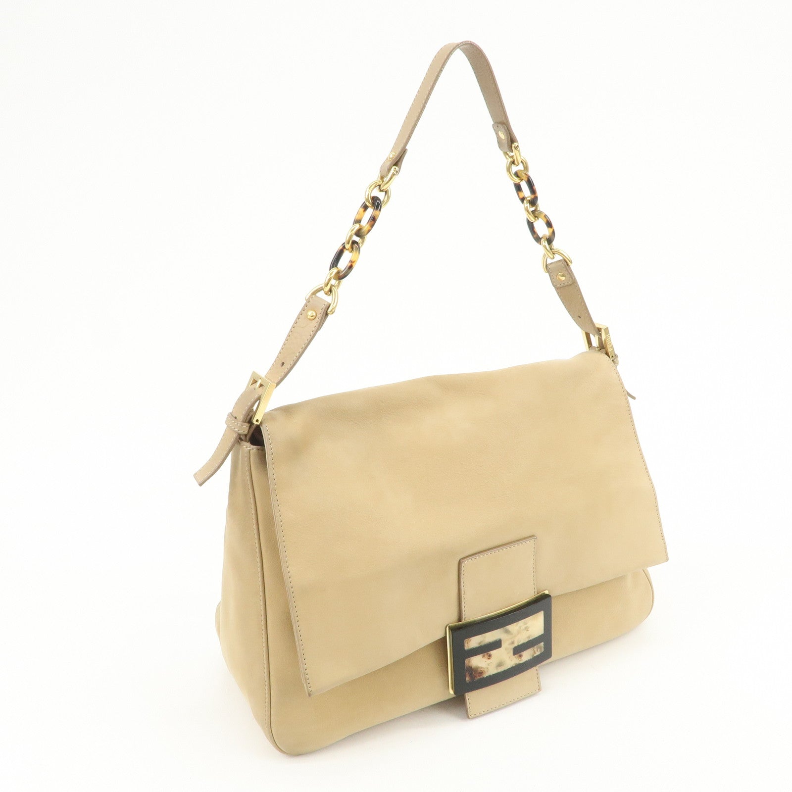 FENDI Big Mamma Baguette Leather Shoulder Bag Beige 8BR638
