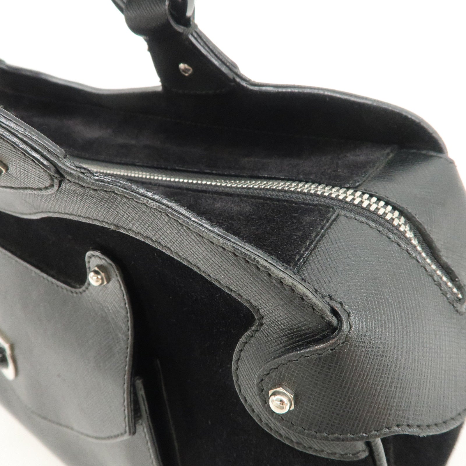 Ferragamo Gancini Leather Suede Hand Bag Black Used