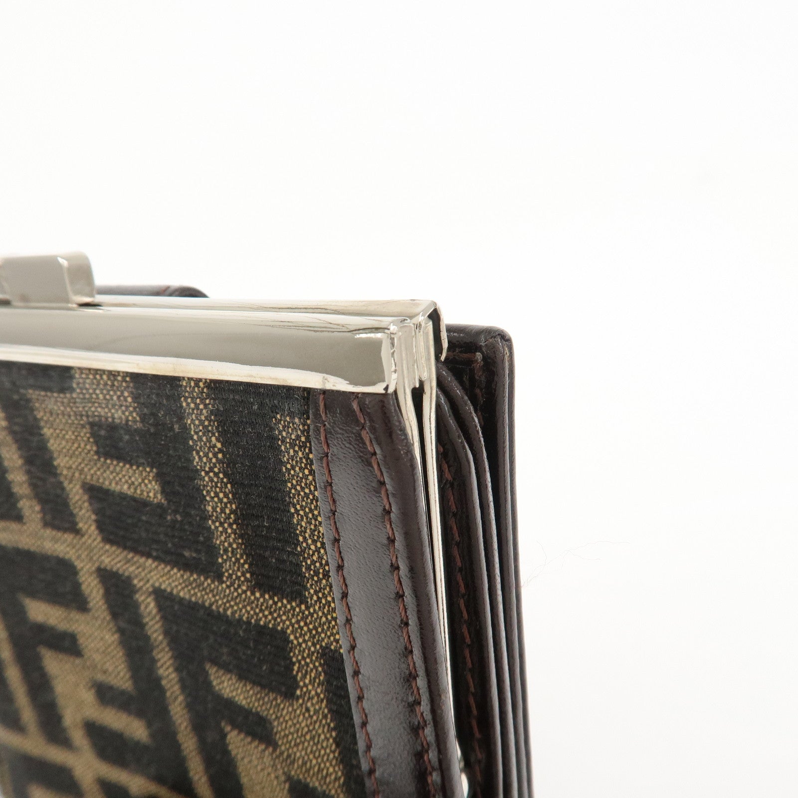 FENDI Zucca Canvas Leather Bi-fold Compact Wallet Brown Black