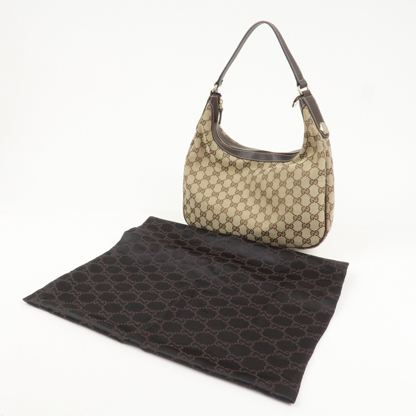 GUCCI GG Canvas Leather Shoulder Bag Hand Bag Beige Brown 153010