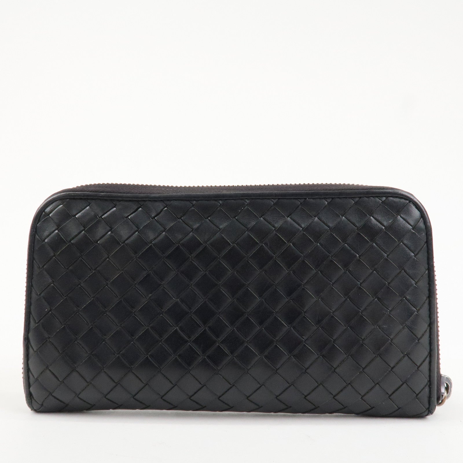 BOTTEGA VENETA Intrecciato Leather Round Zippy Wallet Black 114076 Used