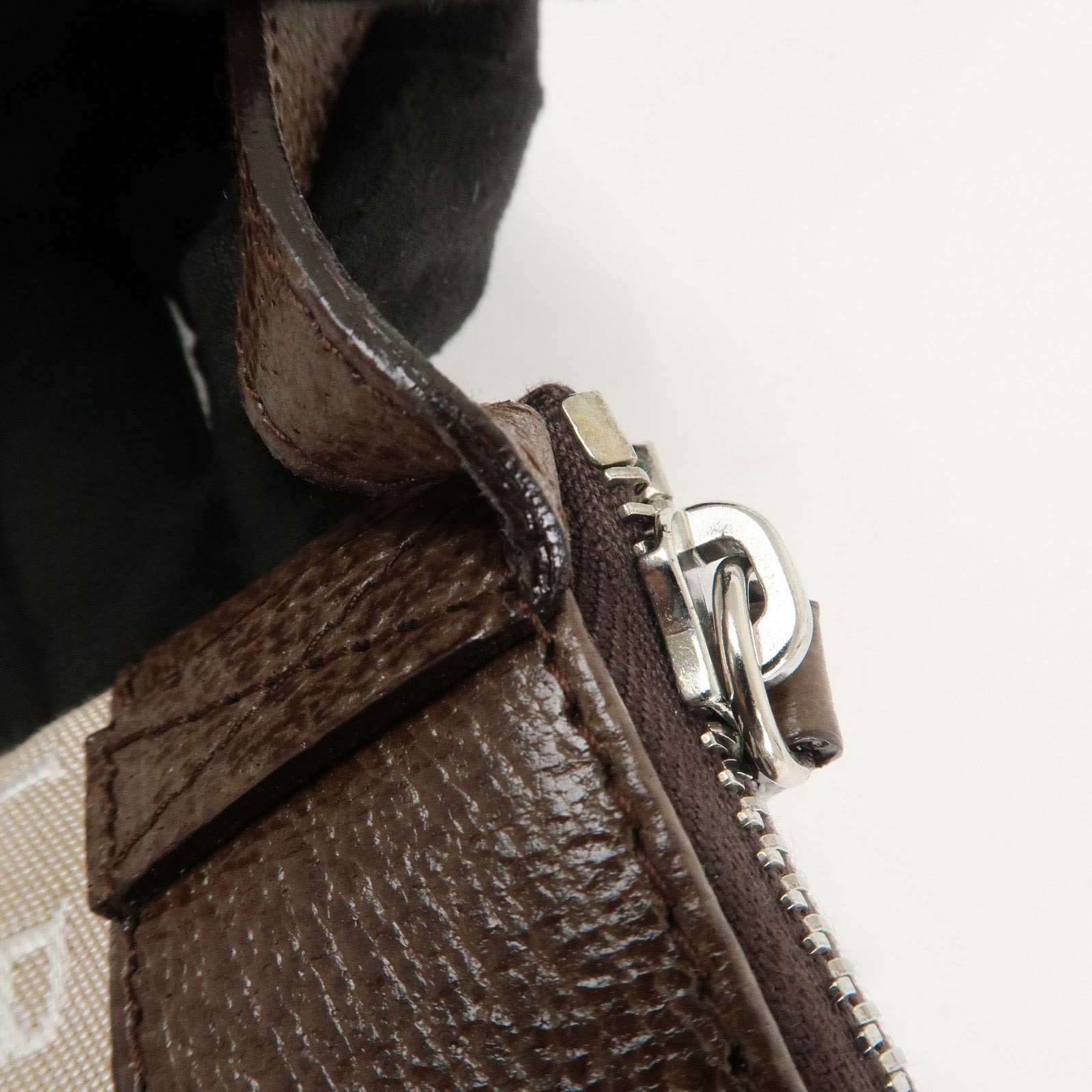 BVLGARI Logo Mania Leather Canvas Shoulder Bag Beige Brown