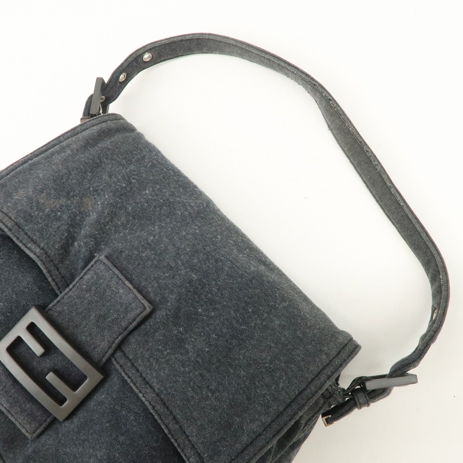 FENDI Mamma Baguette Zucca Cotton Shoulder Bag Gray 26325 Used