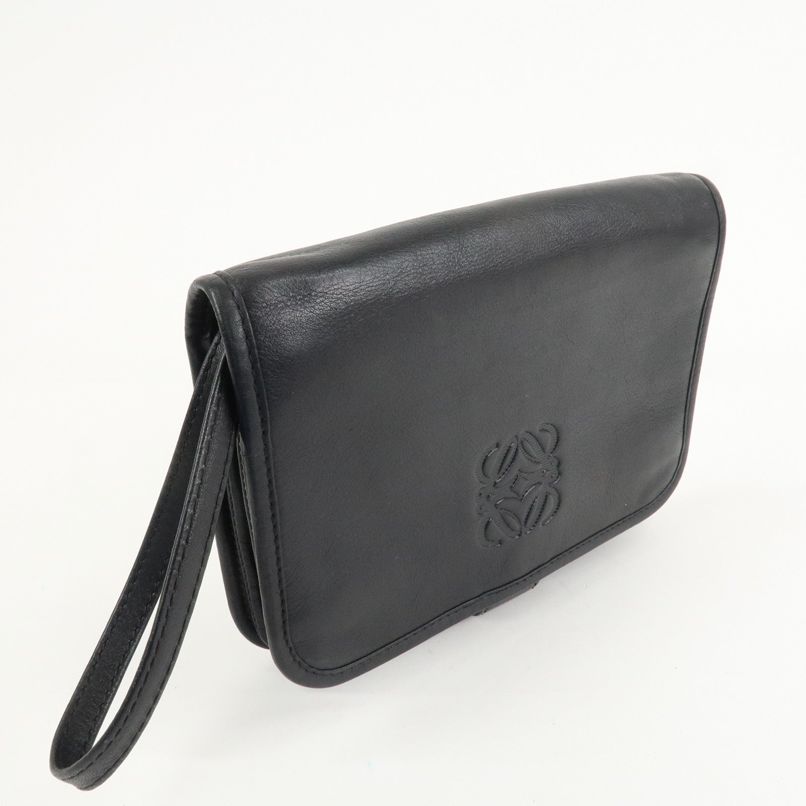 LOEWE Anagram Leather Clutch Bag Black Gold Hardware