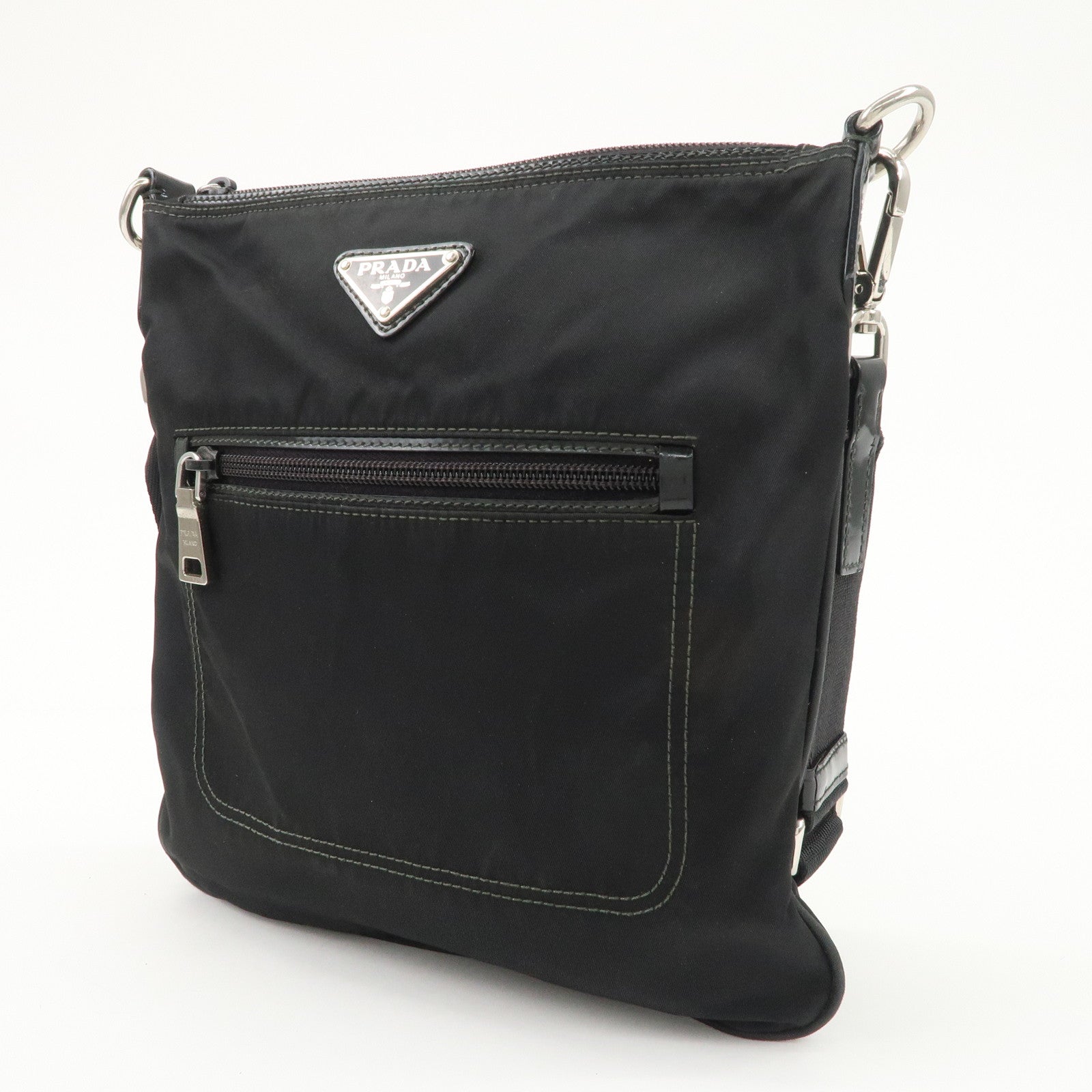 PRADA Triangle Logo Nylon Patent Leather Shoulder Bag Black Used