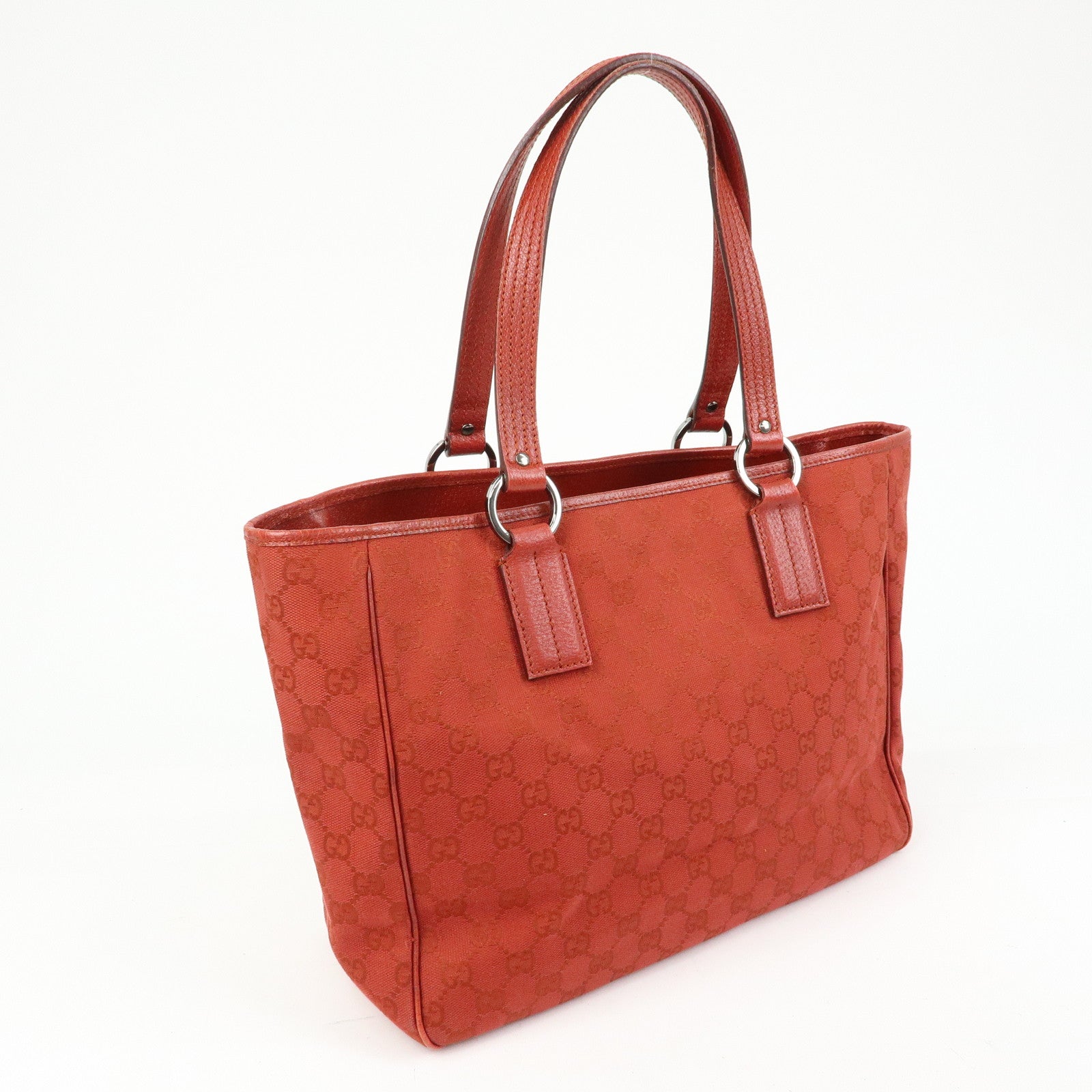 GUCCI GG Canvas Leather Tote Bag Hand Bag Shoulder Bag Red 113017