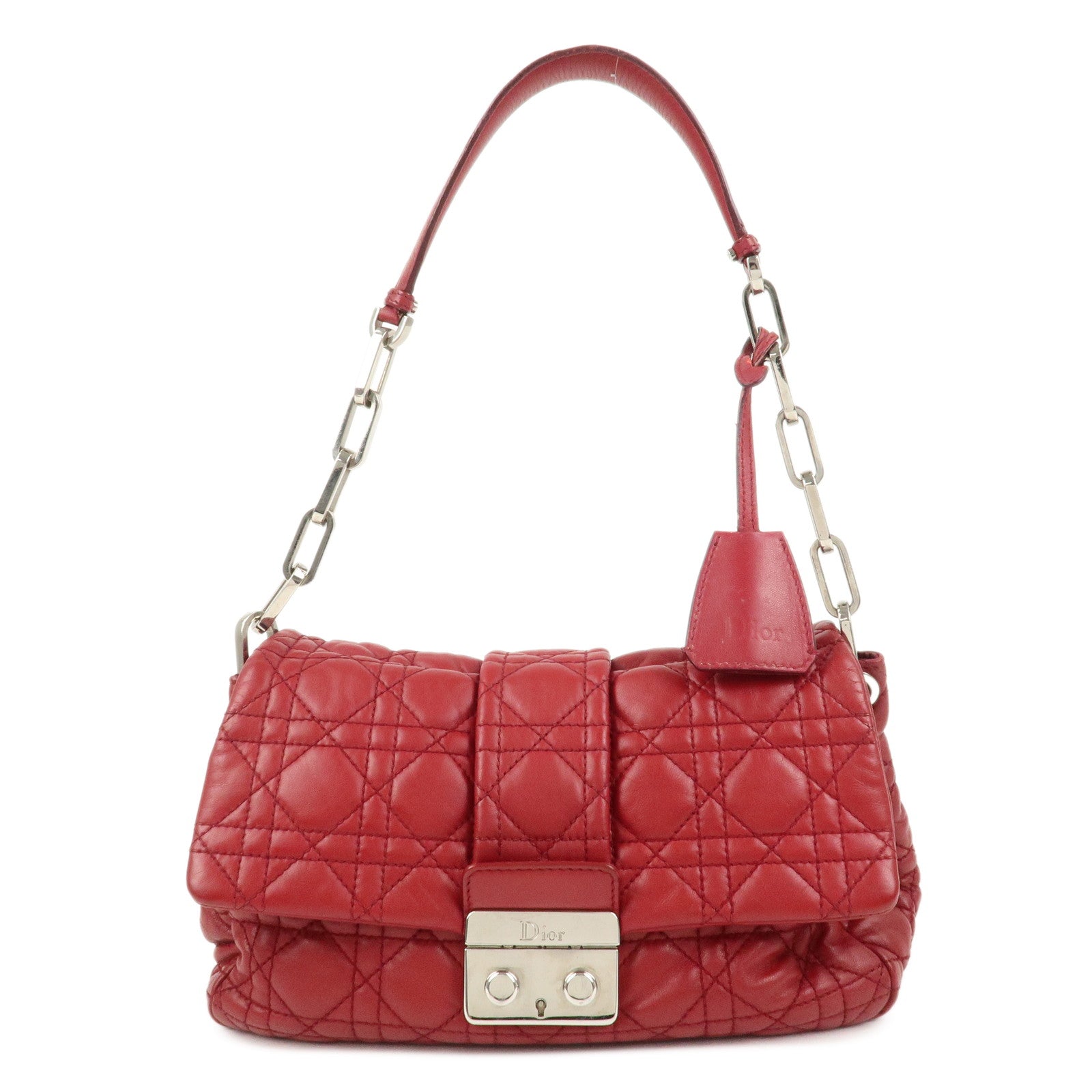 Christian Dior Canage Leather Chain Shoulder Bag Hand Bag Red
