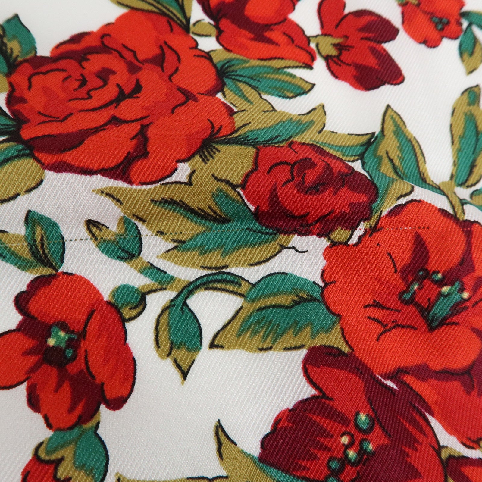 CHANEL Silk 100% Scarf COCO Mark Flower Motif Gold Red
