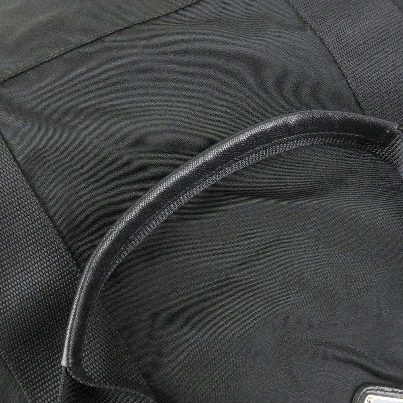 PRADA Triangle Logo Nylon Saffiano Leather Boston Bag Hand Bag