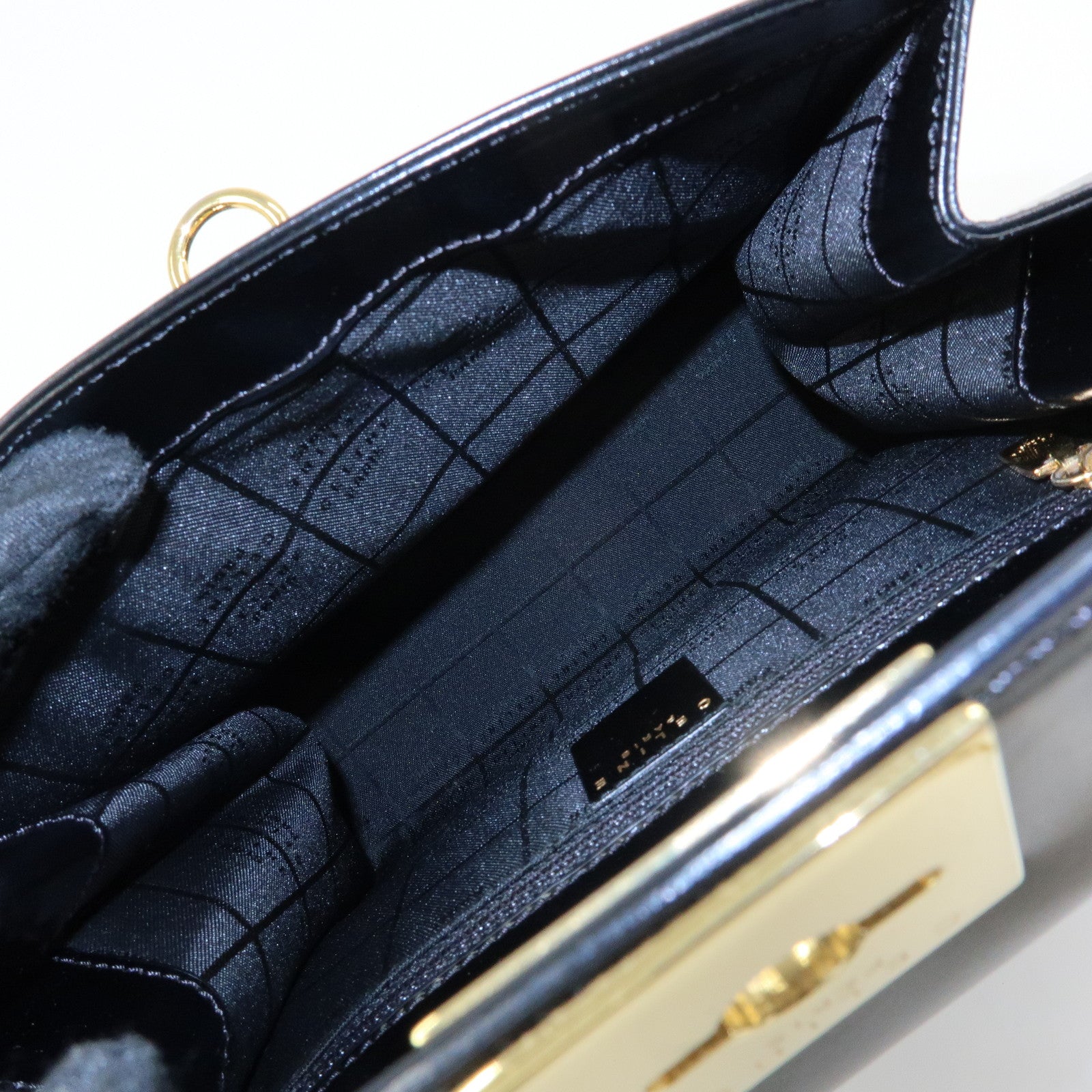 CELINE Leather Hand Bag Top-handle Bag Black Gold Chain