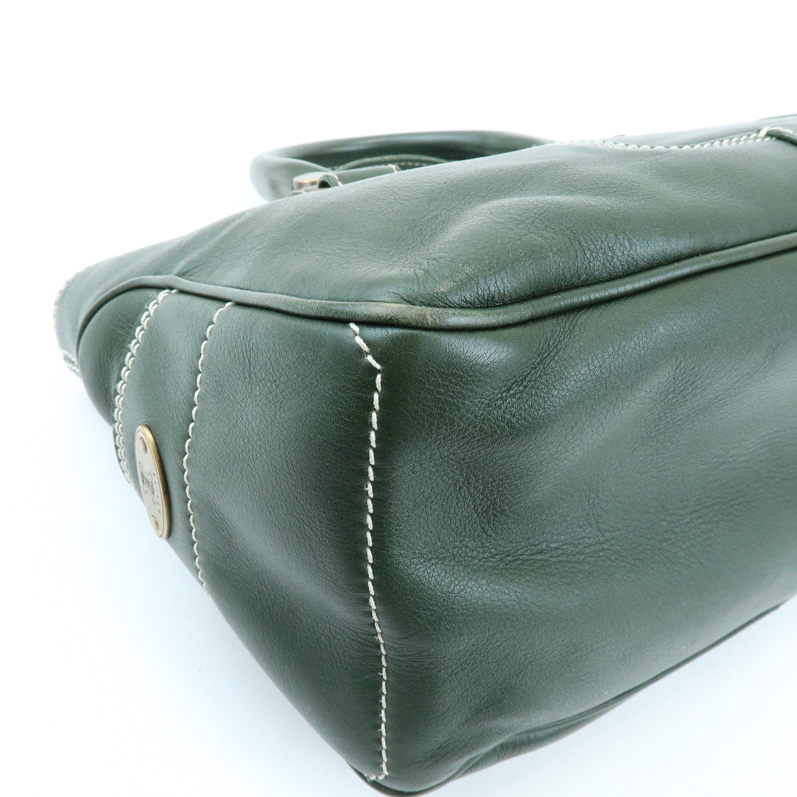 CELINE Boogie Bag Leather Hand Bag Tote Bag Dark Green