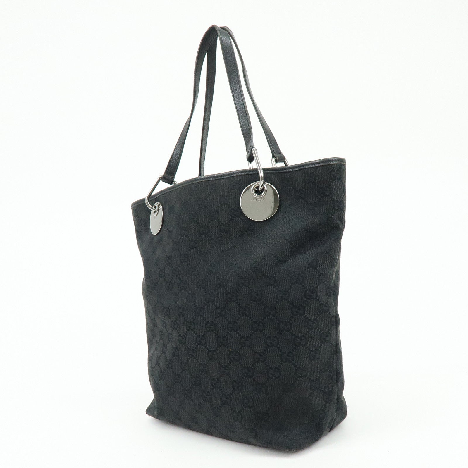 GUCCI GG Canvas Leather Tote Bag Shoulder Bag Black 120836