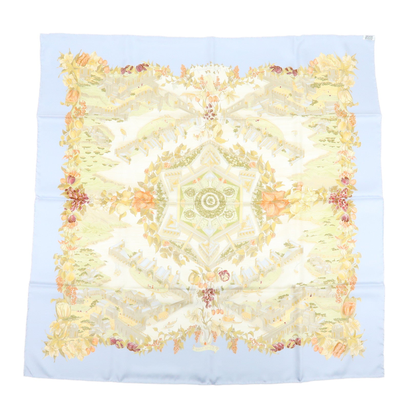 HERMES Carre 90 Silk 100% Scarf Au Pays de Cocagne Blue Brown