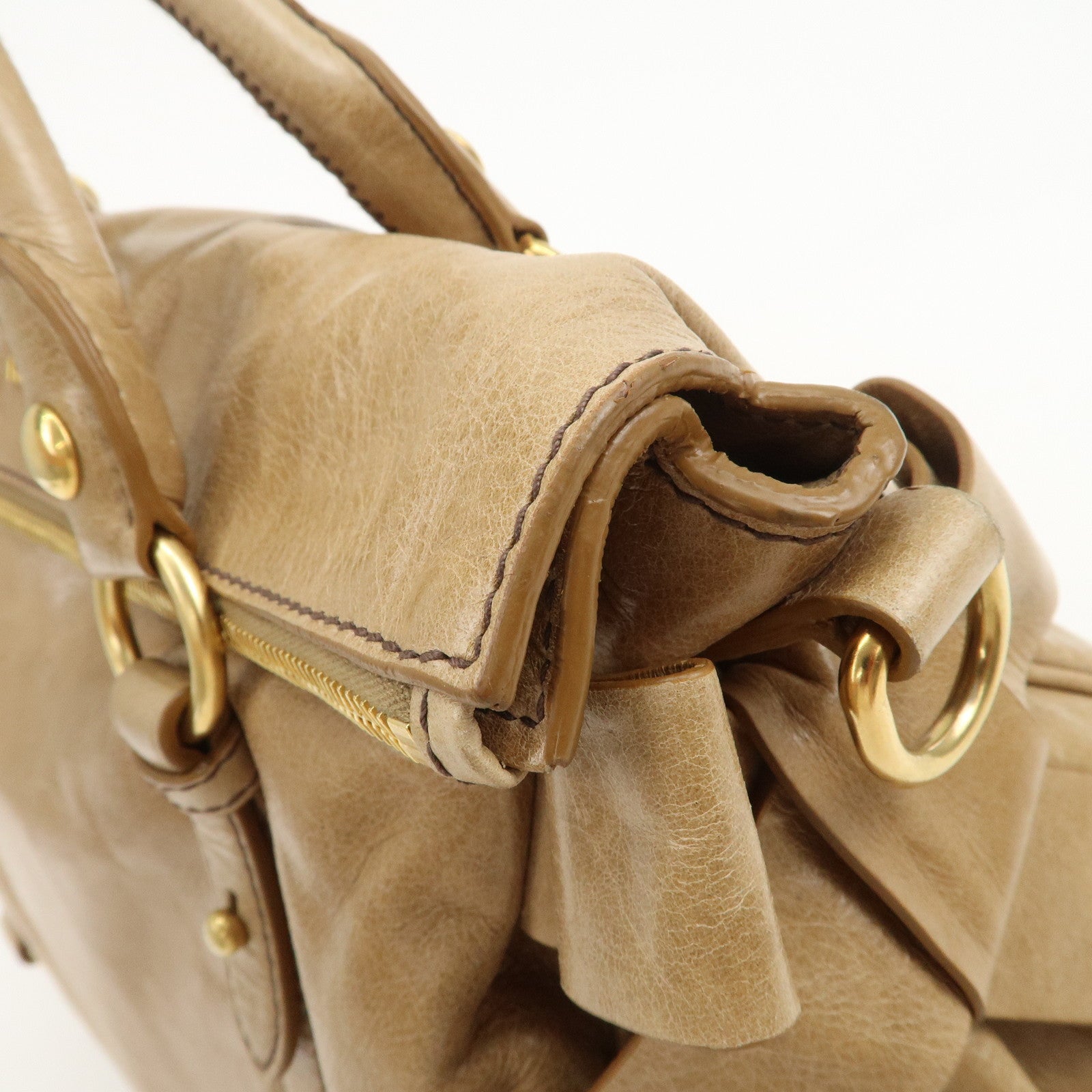 MIU MIU Leather Ribbon 2Way Bag Hand Bag Shoulder Bag Beige RT0365