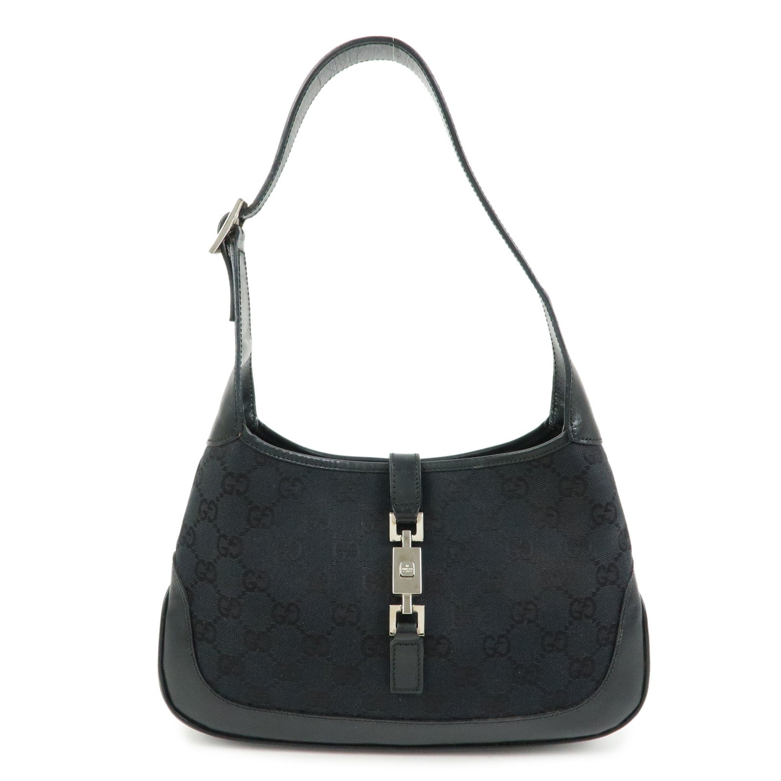 GUCCI Jackie GG Canvas Leather Shoulder Bag Black 001.3735