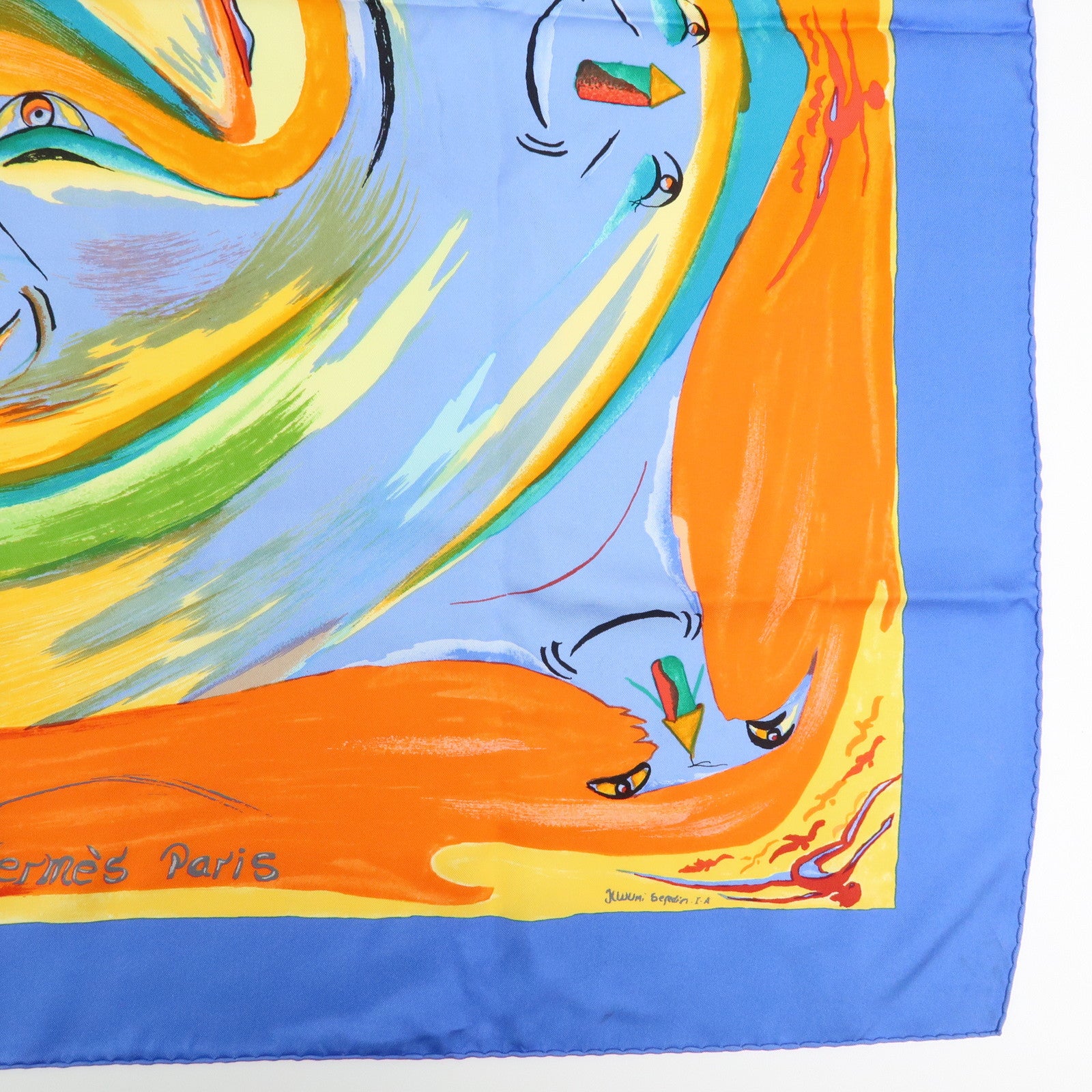 HERMES Carre 90 Silk 100% Scarf Smiles in Third Millenary Blue