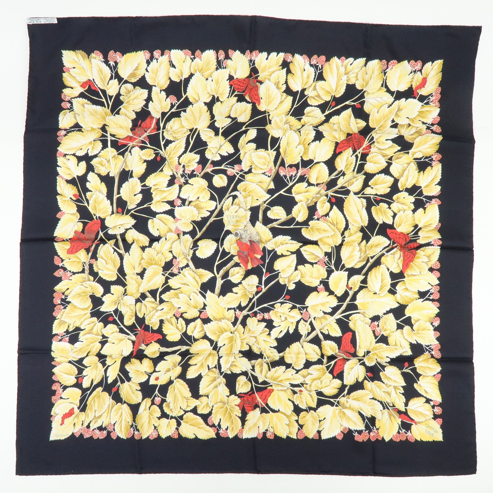 HERMES Carre 90 Silk 100% Scarf l'ARBRE de SOiE Black Yellow Red