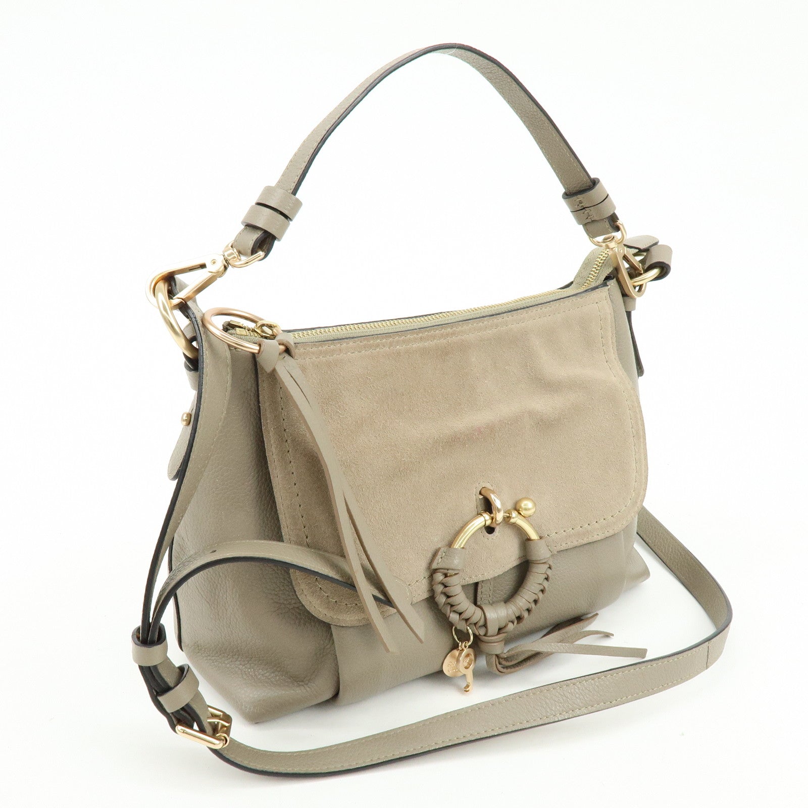 Chloe See By Chloe Leather Suede 2Way Bag Shoulder Bag Beige