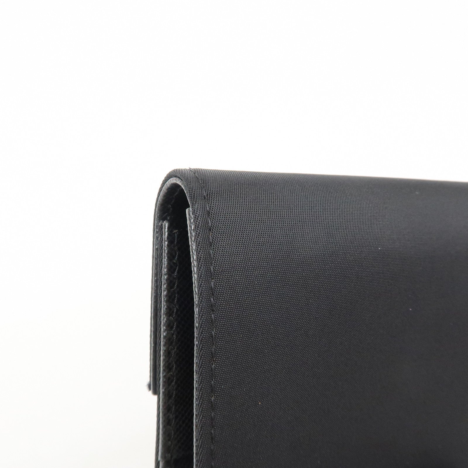 PRADA Triangle Logo Nylon Saffiano Leather Compact Wallet Black