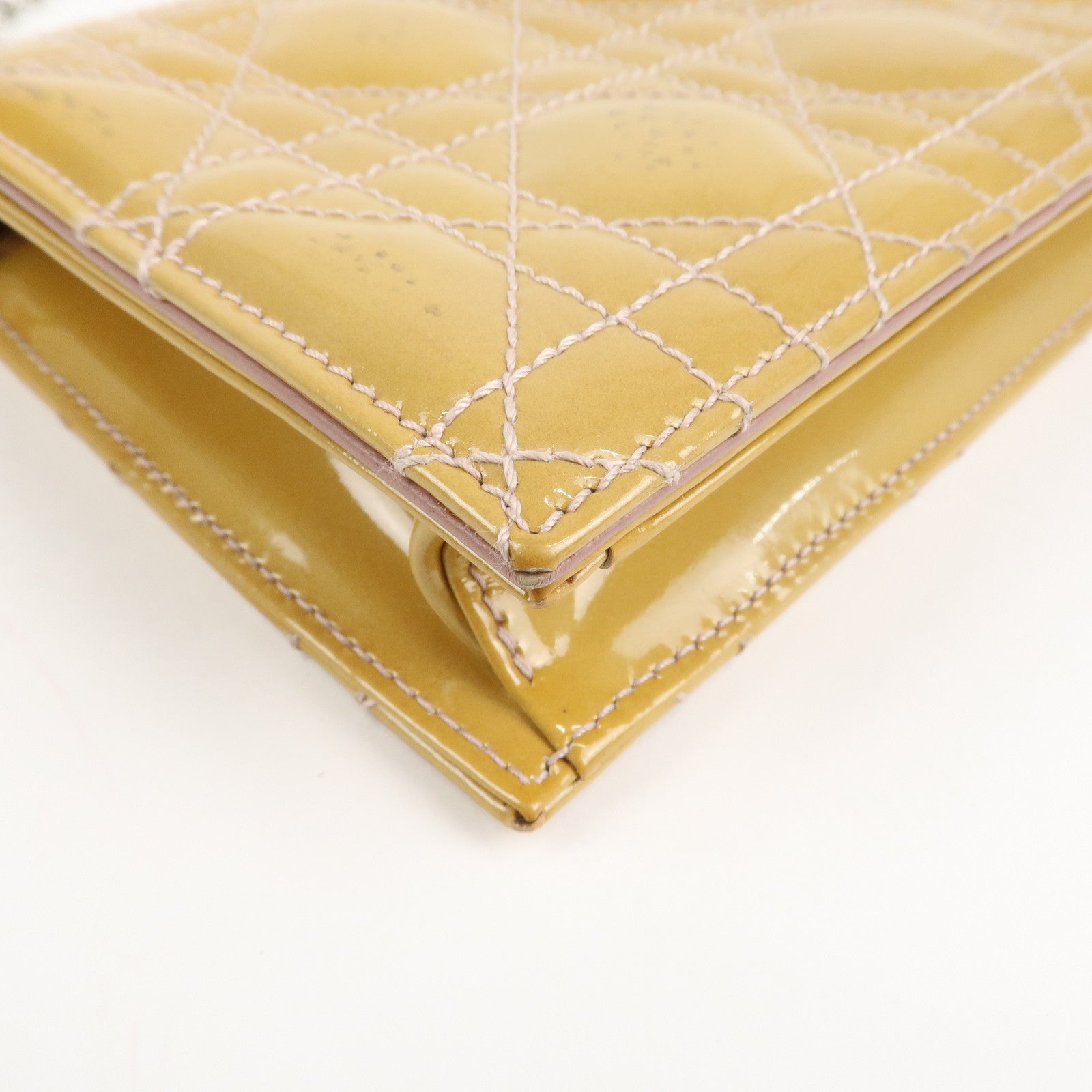 Christian Dior Cannage Patent Leather Chain Shoulder Bag Yellow Used