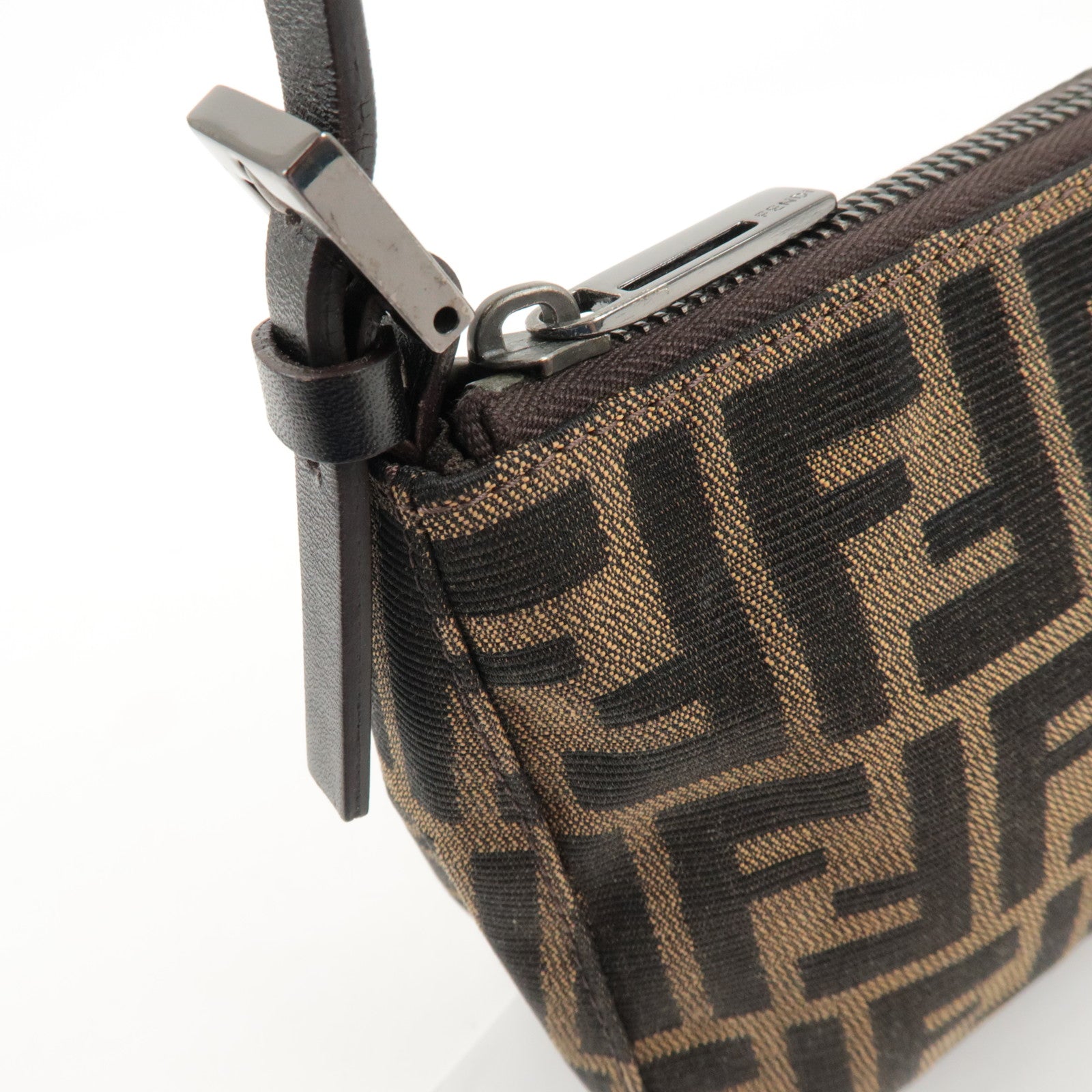 FENDI Zucca Canvas Leather Mini Hand Bag Brown 8BR155 Used