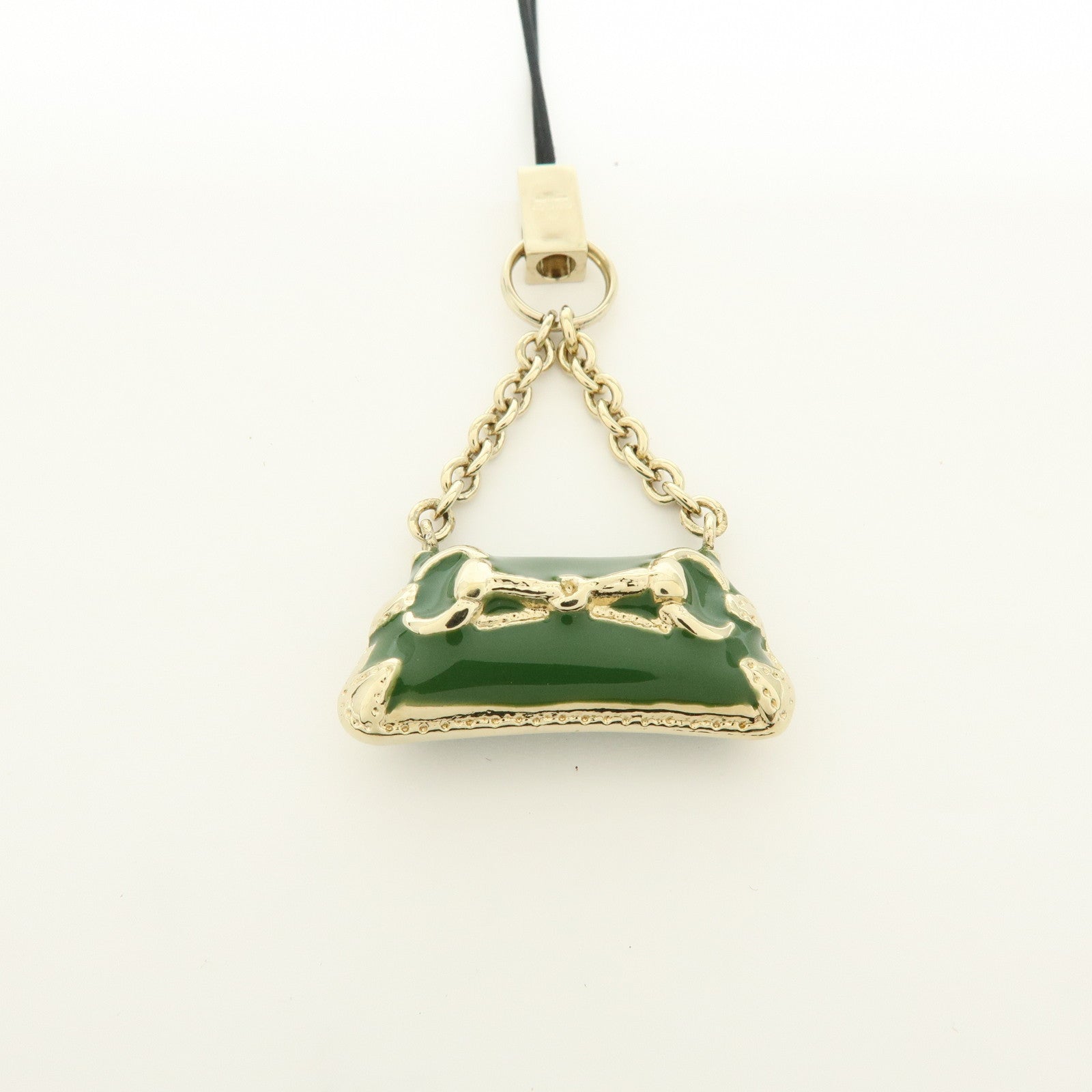 GUCCI Set of 2 Metal Bag Charm Key Chain Green Gold 138248