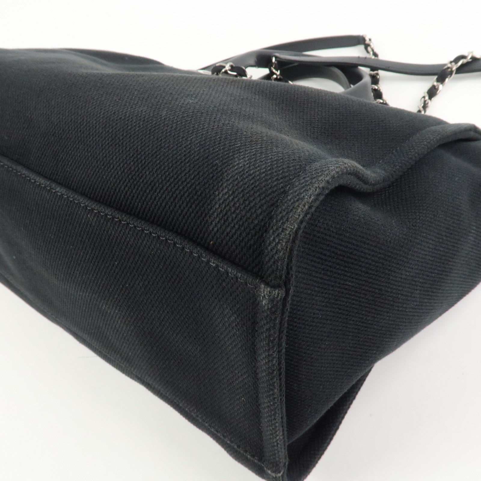 CHANEL Deauville GM Canvas Leather 2Way Tote Bag Black A66941