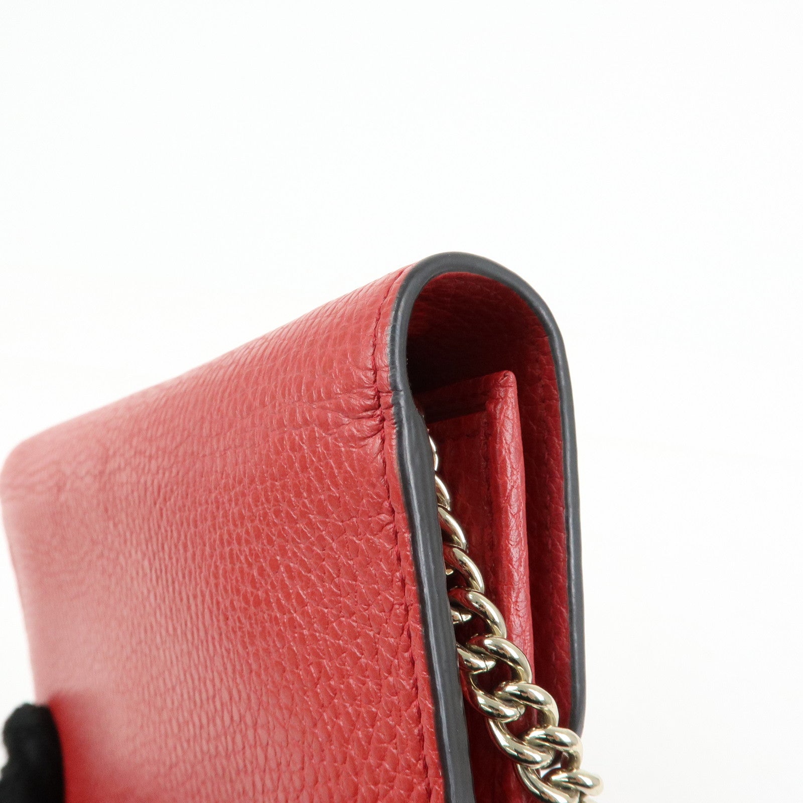 GUCCI Interlocking G Leather Chain Wallet Shoulder Bag Red 510314