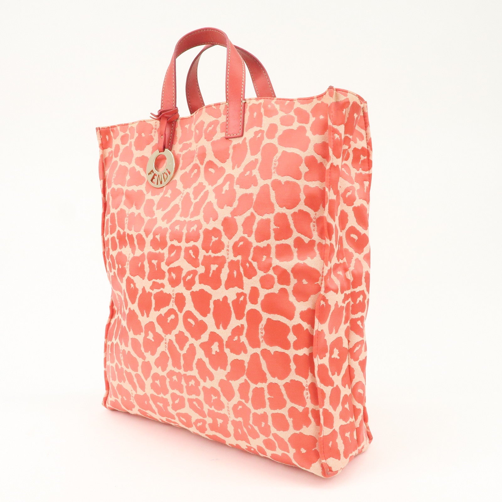 FENDI Canvas Leather Leopard Tote Bag Hand Bag Pink 8BH173