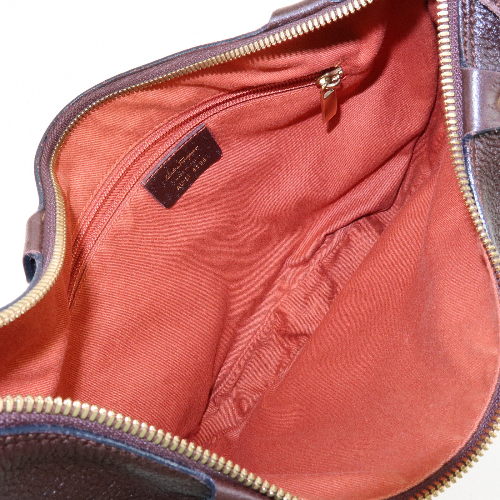 Ferragamo Gancini Leather Shoulder Bag Hand Bag Brown