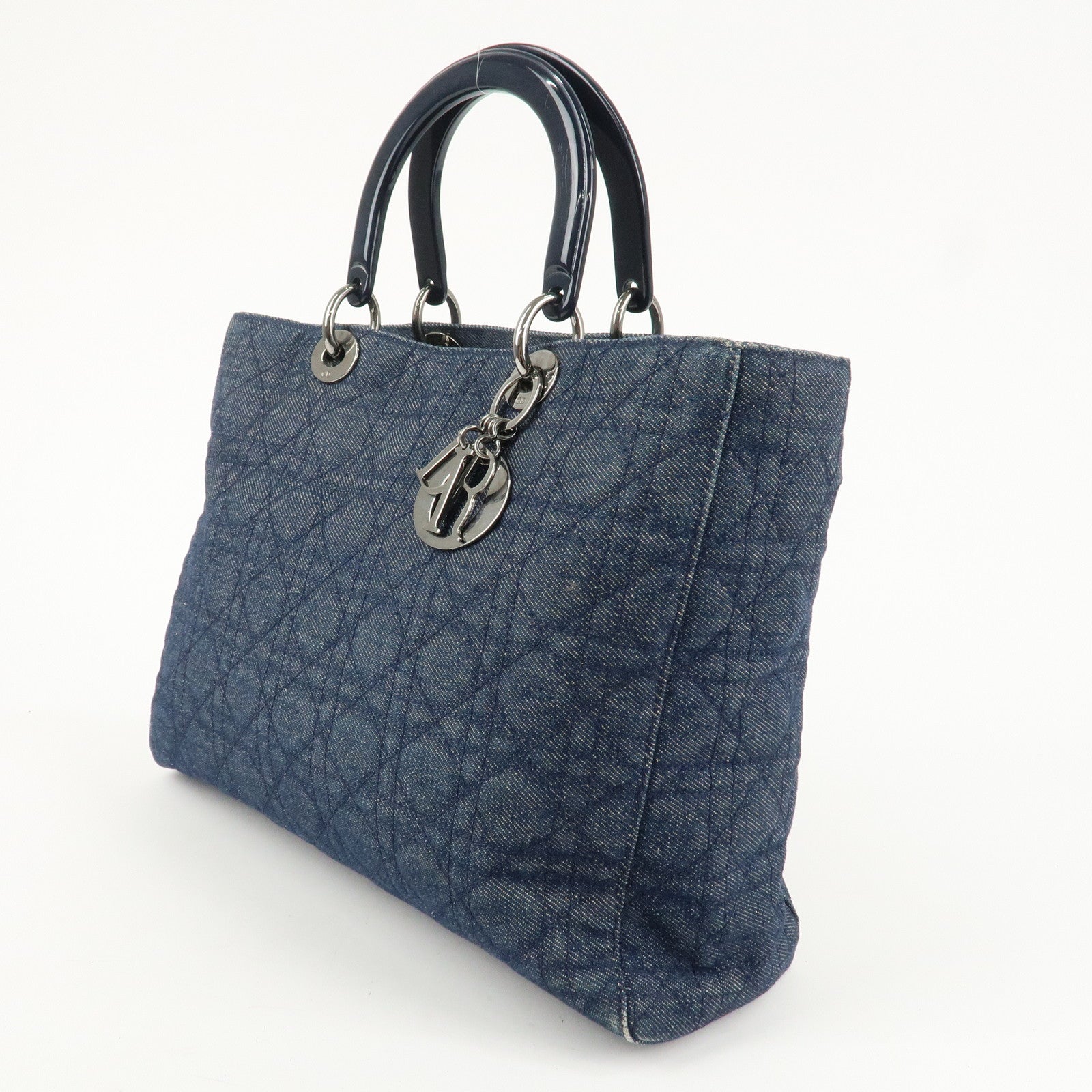 Christian Dior Cannage 2way Denim Tote Bag Navy Used