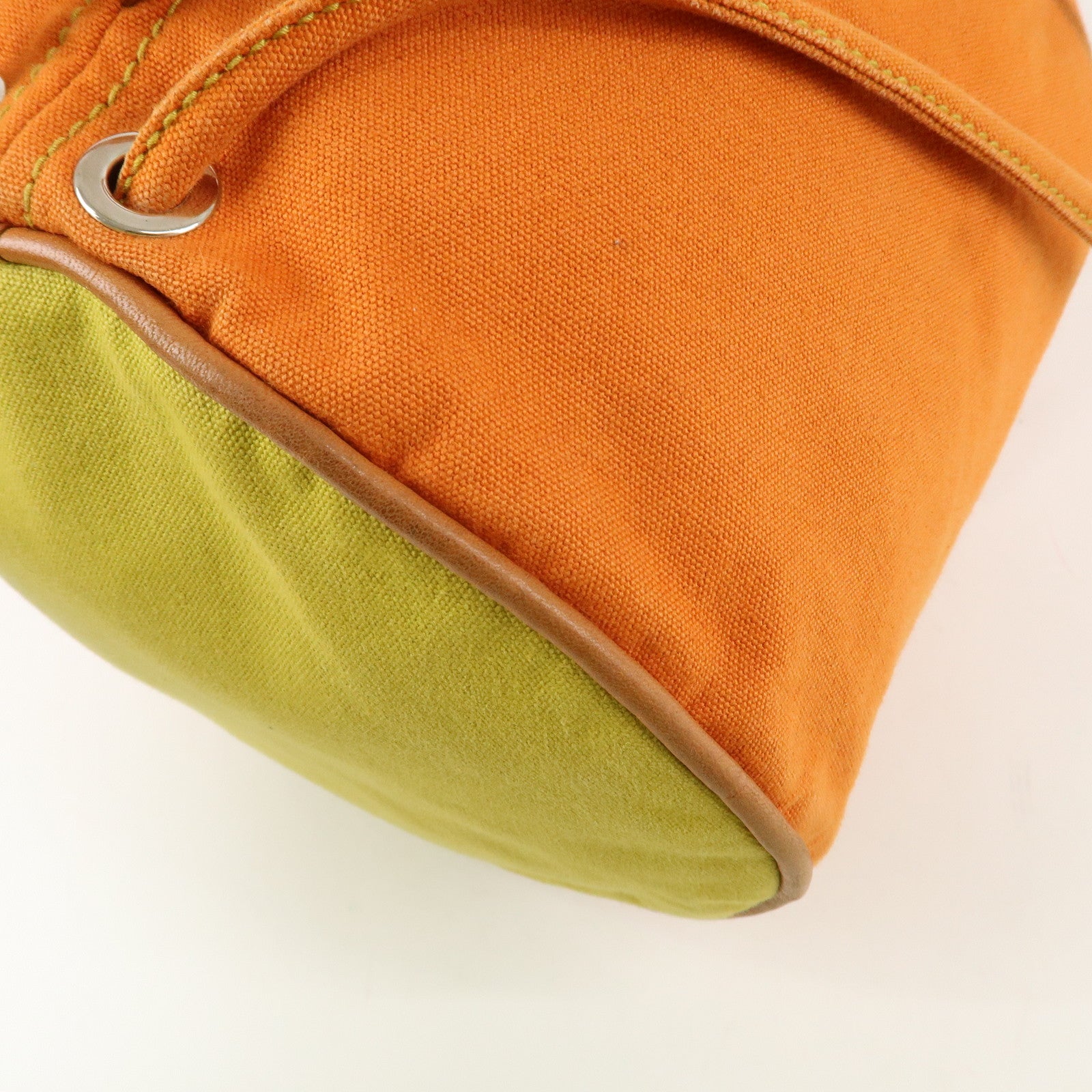 HERMES Leather Canvas Leather Porochon Mimil PM Shoulder Bag Orange Used