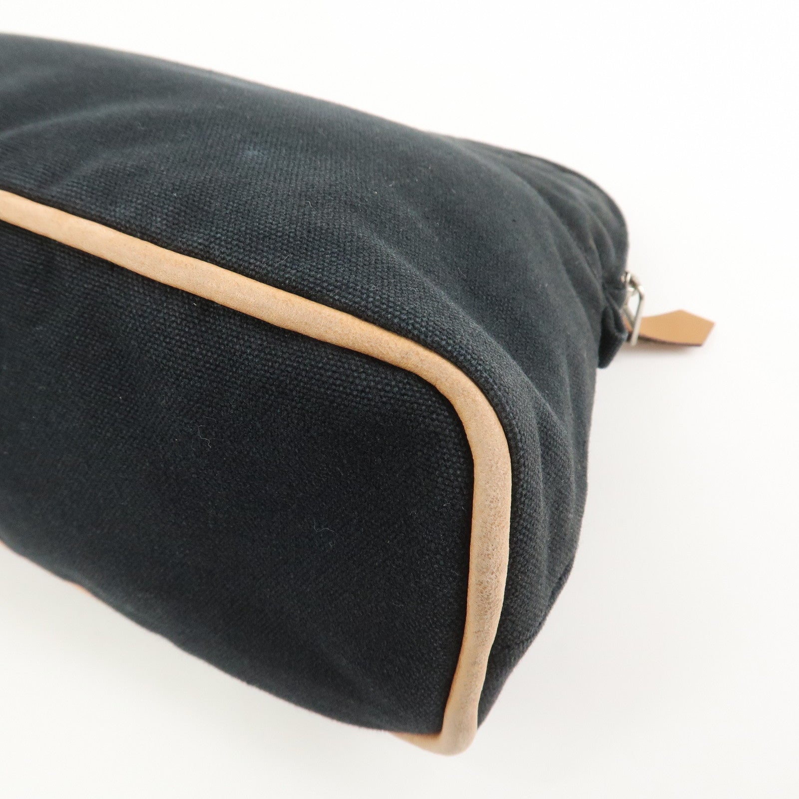 HERMES Canvas Leather Bolide Pouch MM Cosmetic Pouch Black