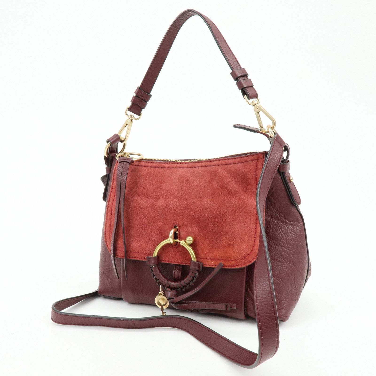 Chloe See By Chloe Joan Suede Leather 2Way Shoulder Bag Bordeaux