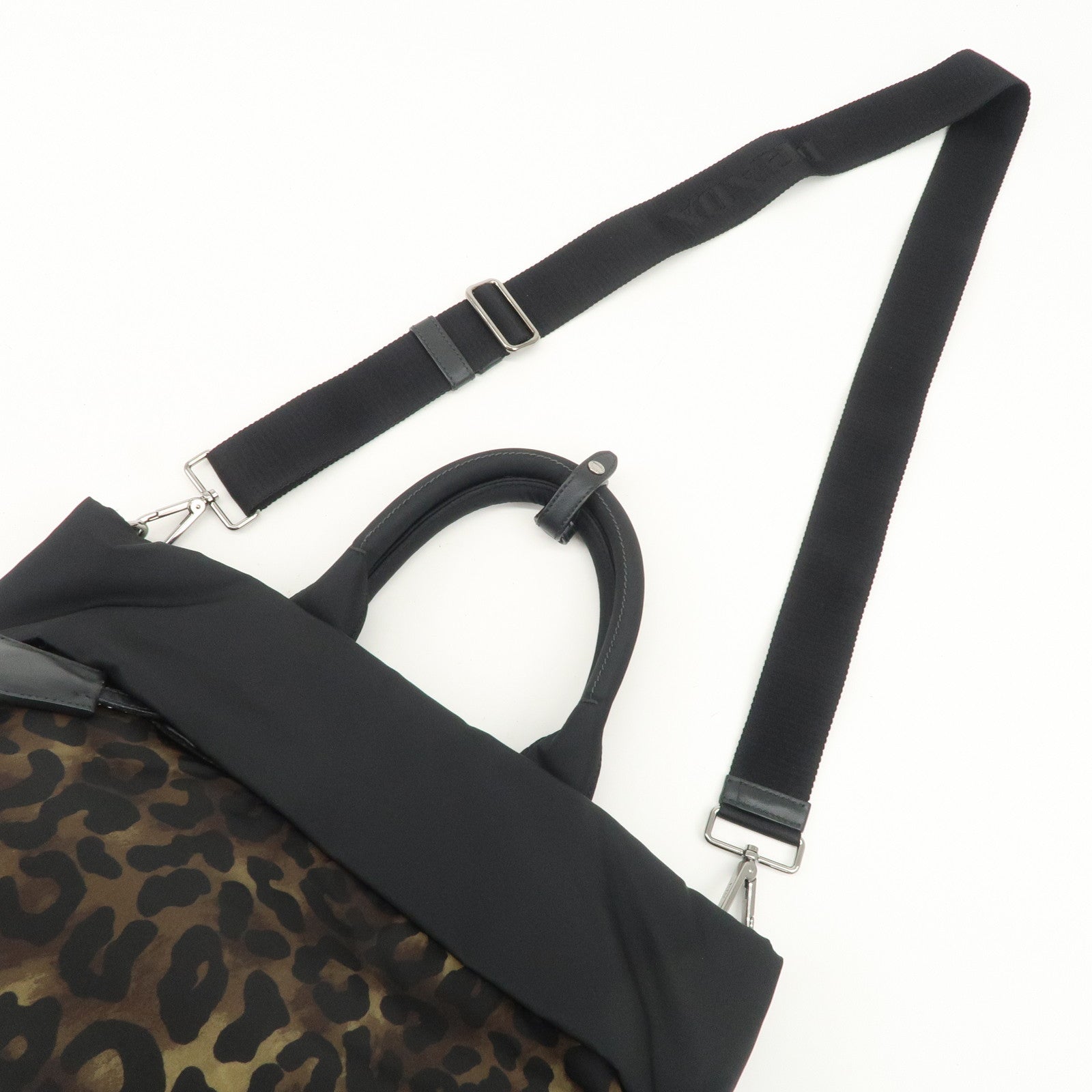 PRADA Logo Nylon 2Way Hand Tote Shoulder Bag Leopard Black B1959V