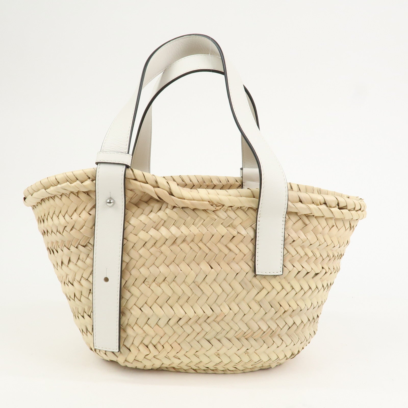 LOEWE Anagram Raffia Leather Small Basket Bag Hand Bag Natural