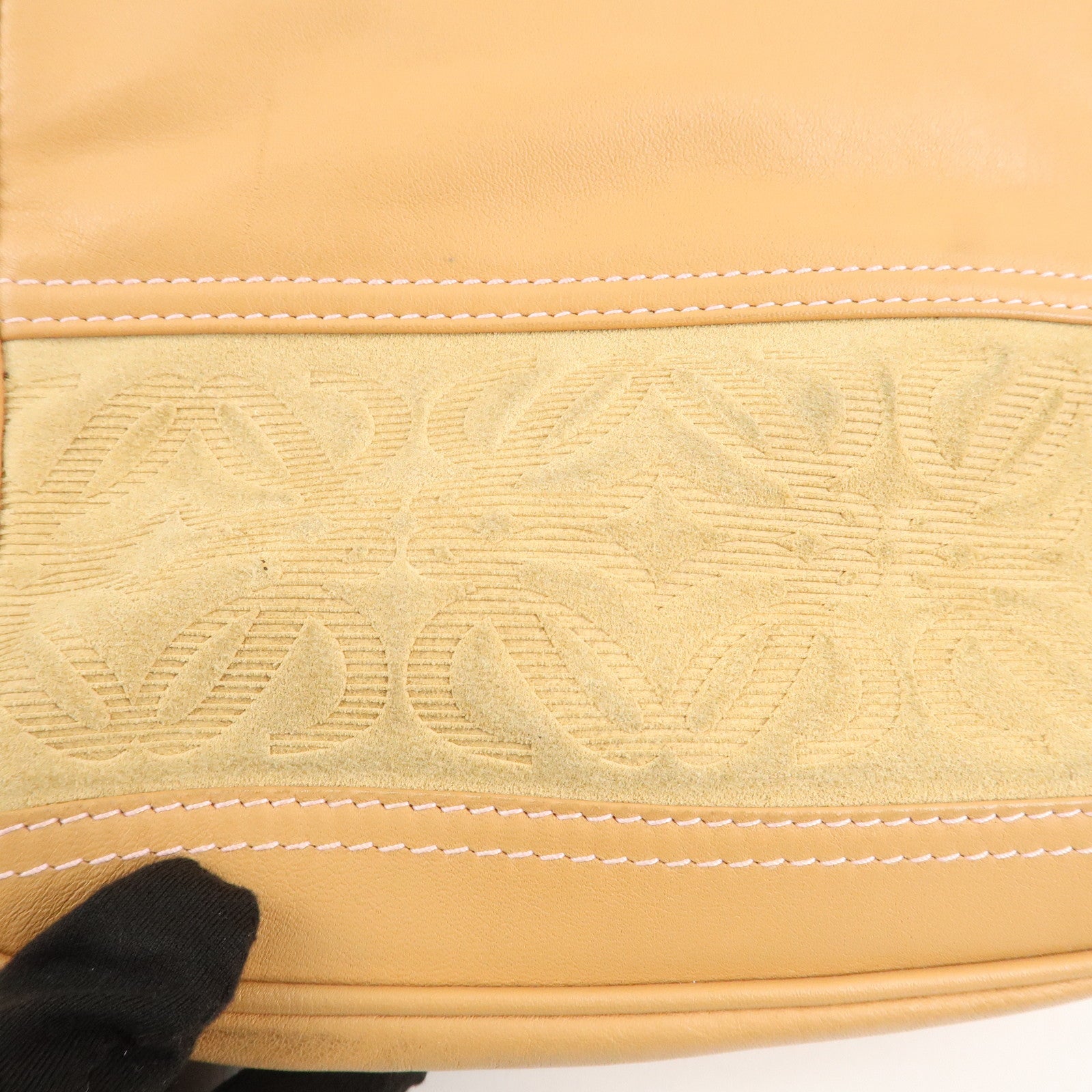 LOEWE Anagram Leather Suede Shoulder Bag Biege Silver HDW Used
