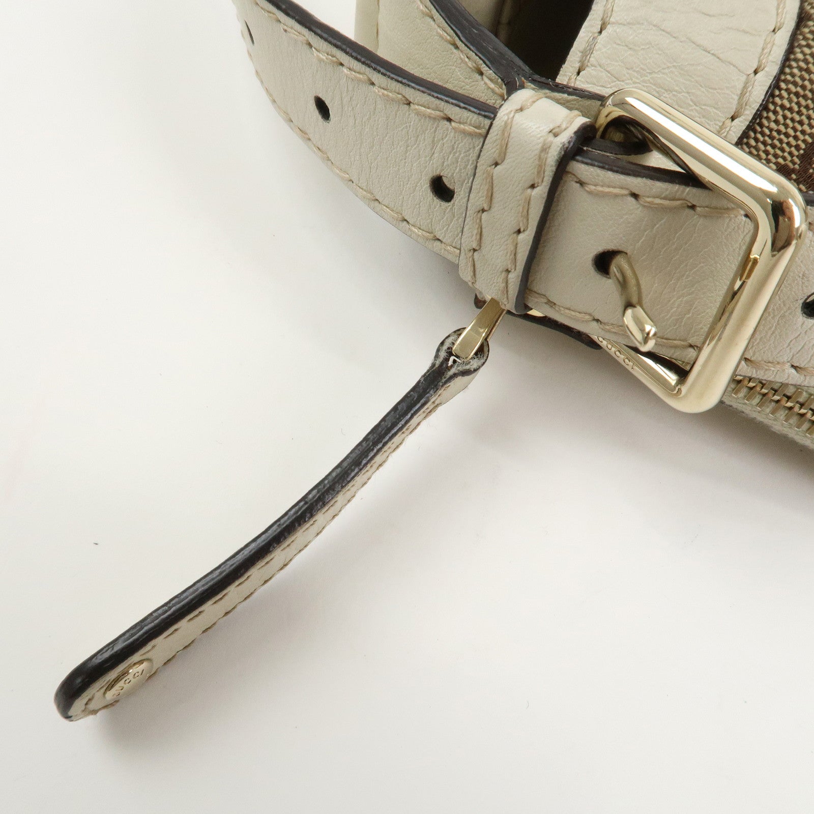GUCCI GG Canvas Leather Shoulder Bag Brown Ivory 211810