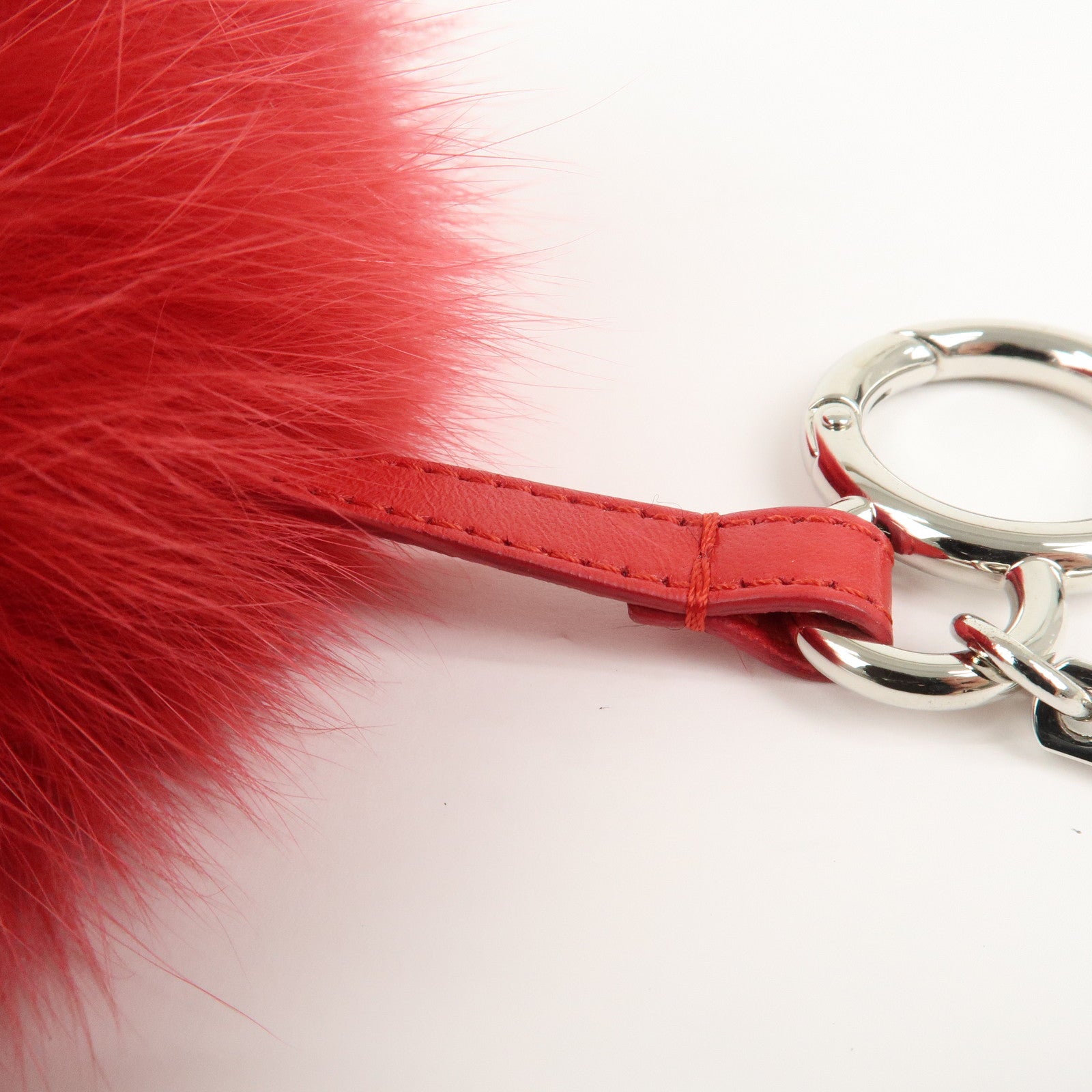 FENDI ABCHARM Inicial A Fur Pom Pom Charm Key Chain Bag Charm Red