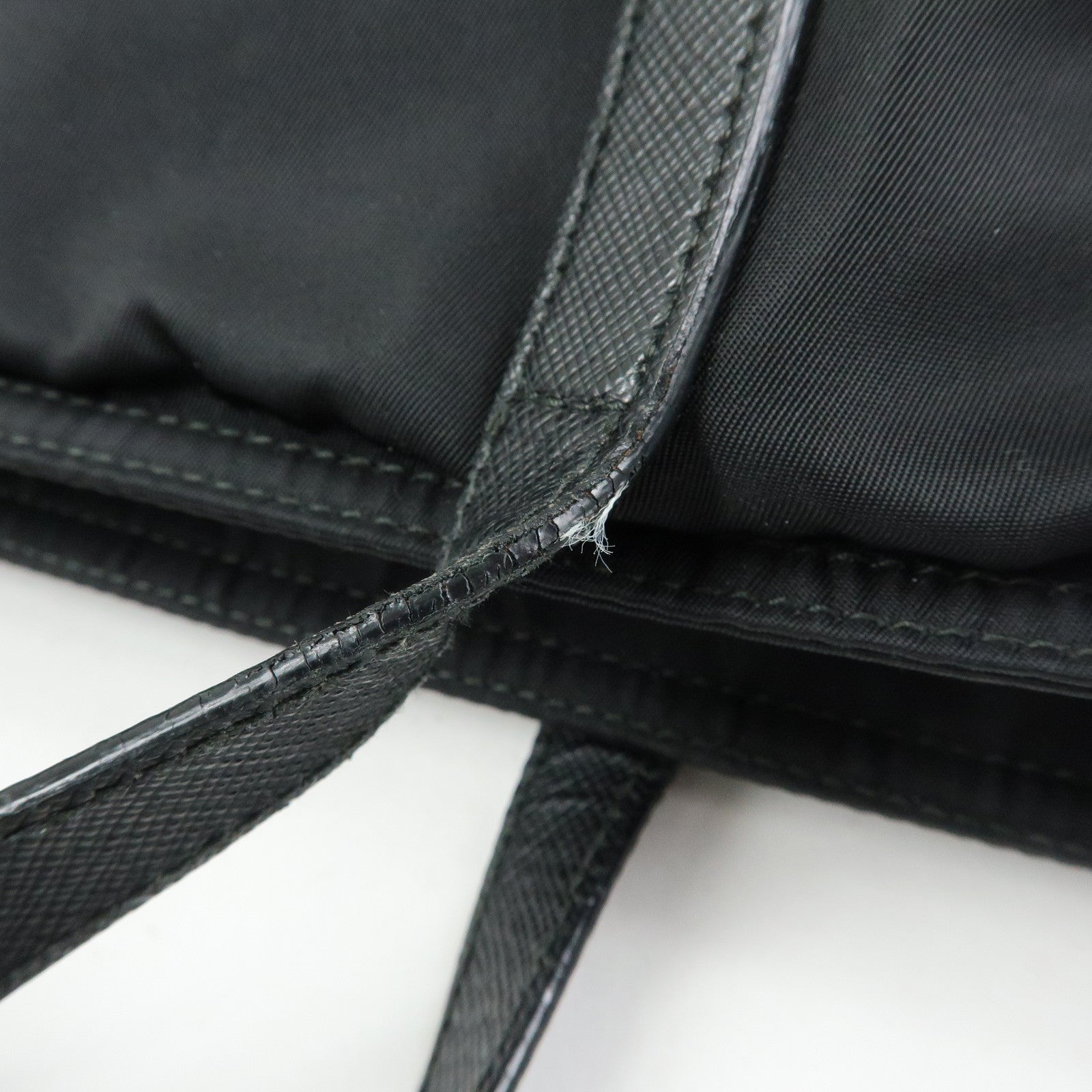 PRADA Triangle Logo Nylon Leather Tote Bag Shoulder Bag Black