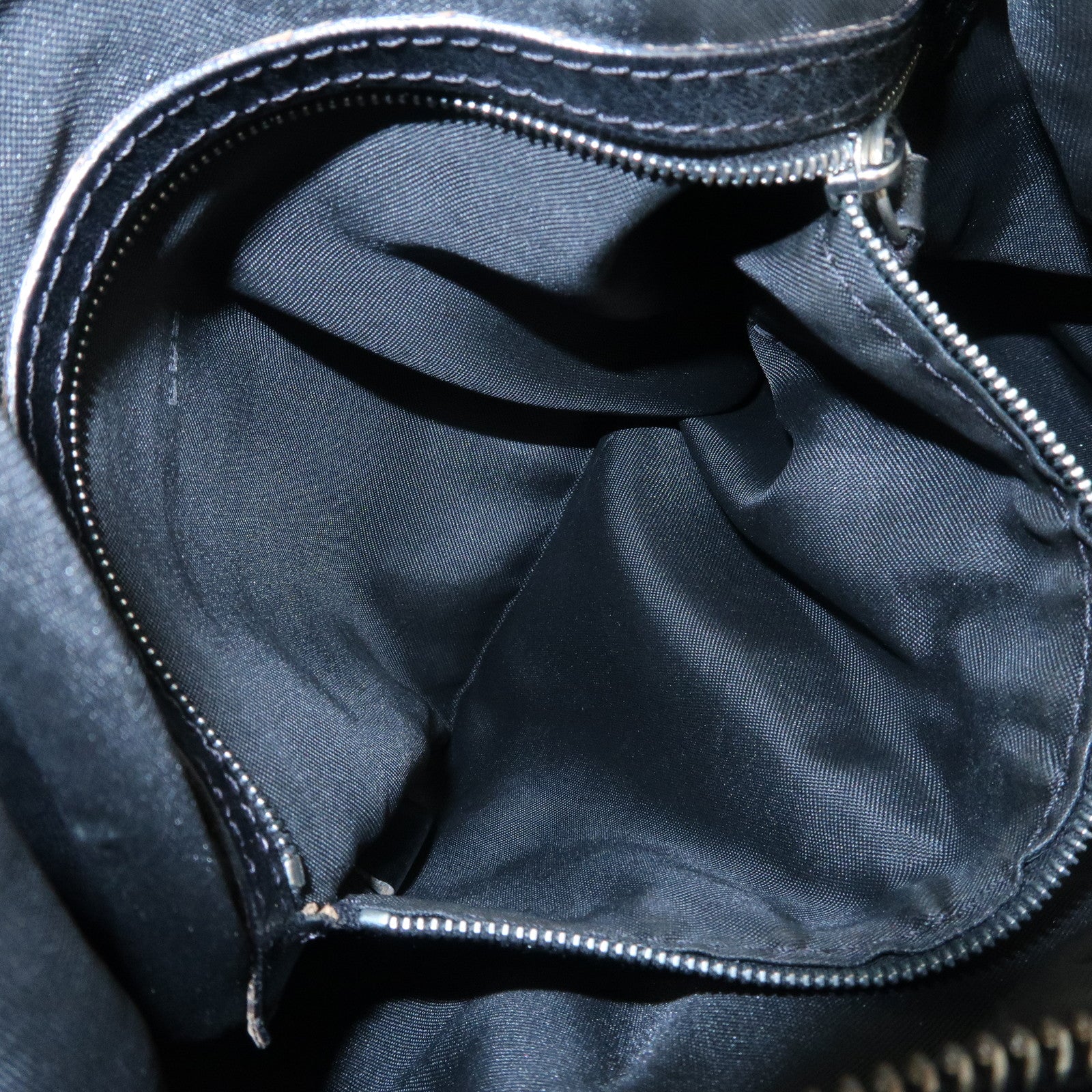 FENDI Leather Shoulder Bag Navy Black Silver HDW 8BR293 Used