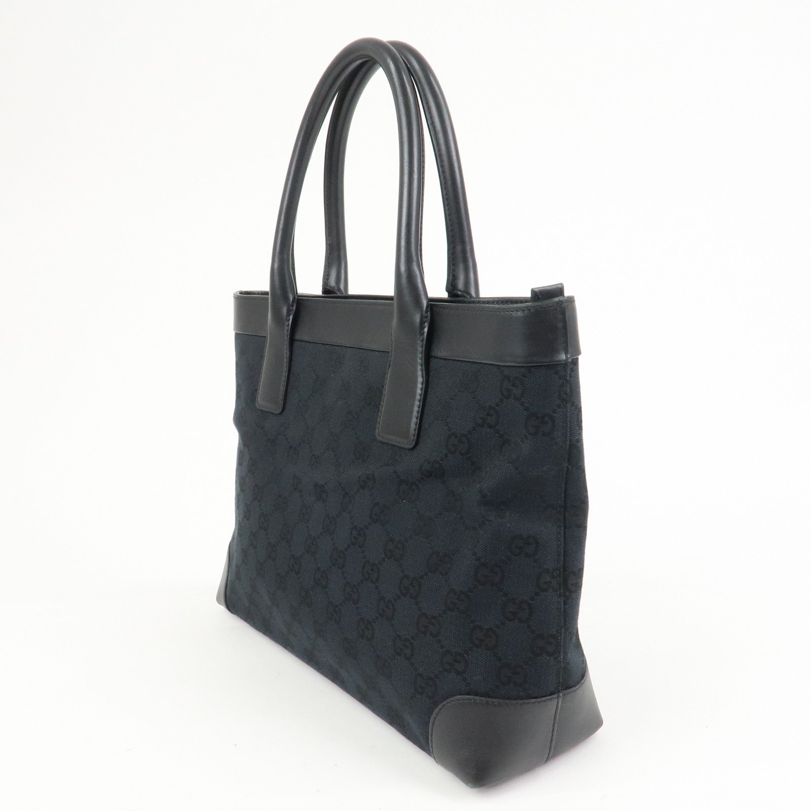 GUCCI GG Monogram Canvas Leather Tote Bag Hand Bag Black 002.1119