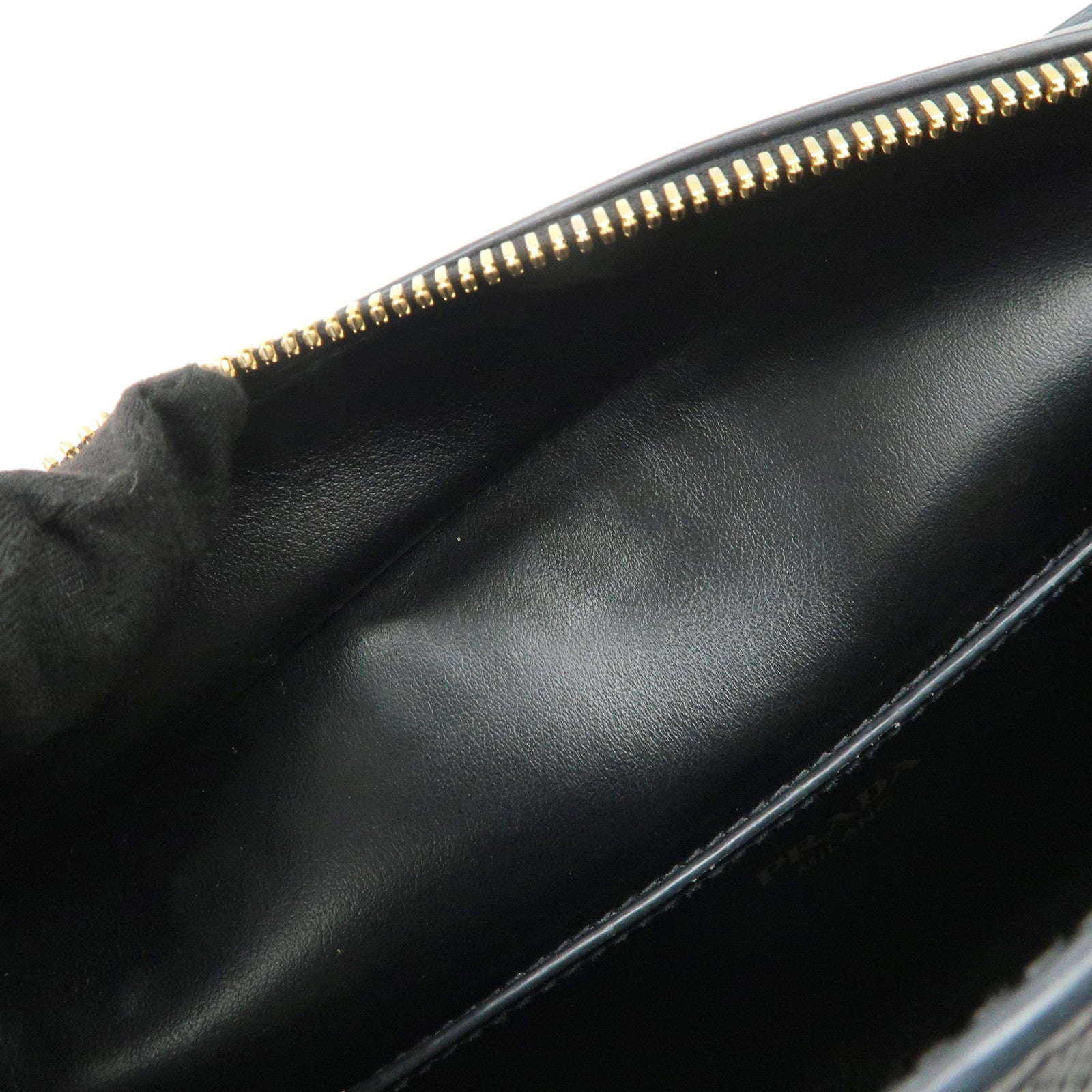 PRADA Logo Saffiano Leather Shoulder Bag Gold HDW Black