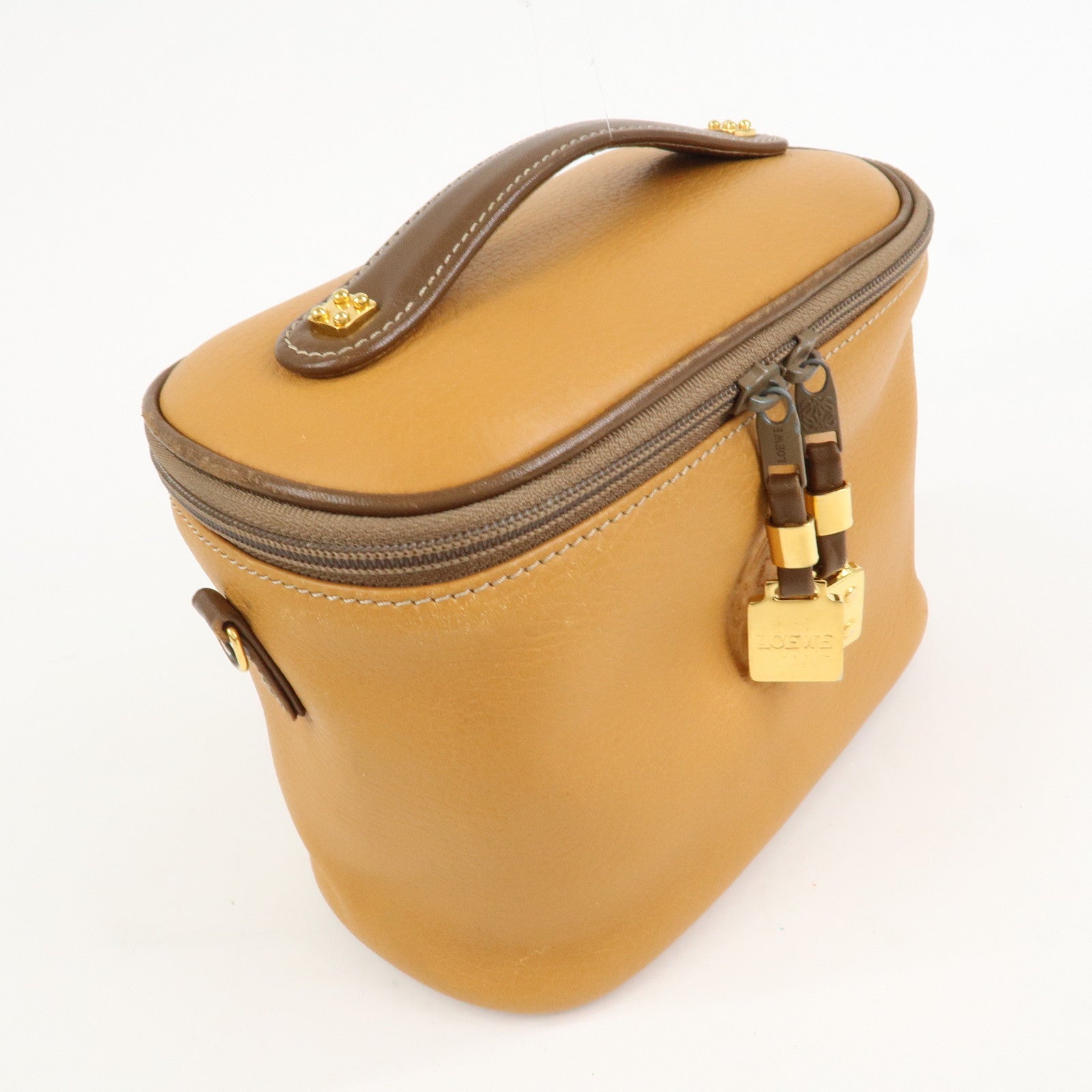 LOEWE Leather 2WAY Bag Hand Bag Shoulder Bag Brown Gold Hardware