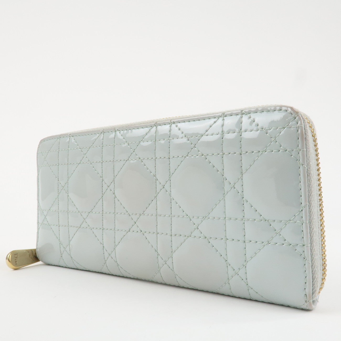 Christian Dior Cannage Patent Leather Zippy Long Wallet Light Blue Used