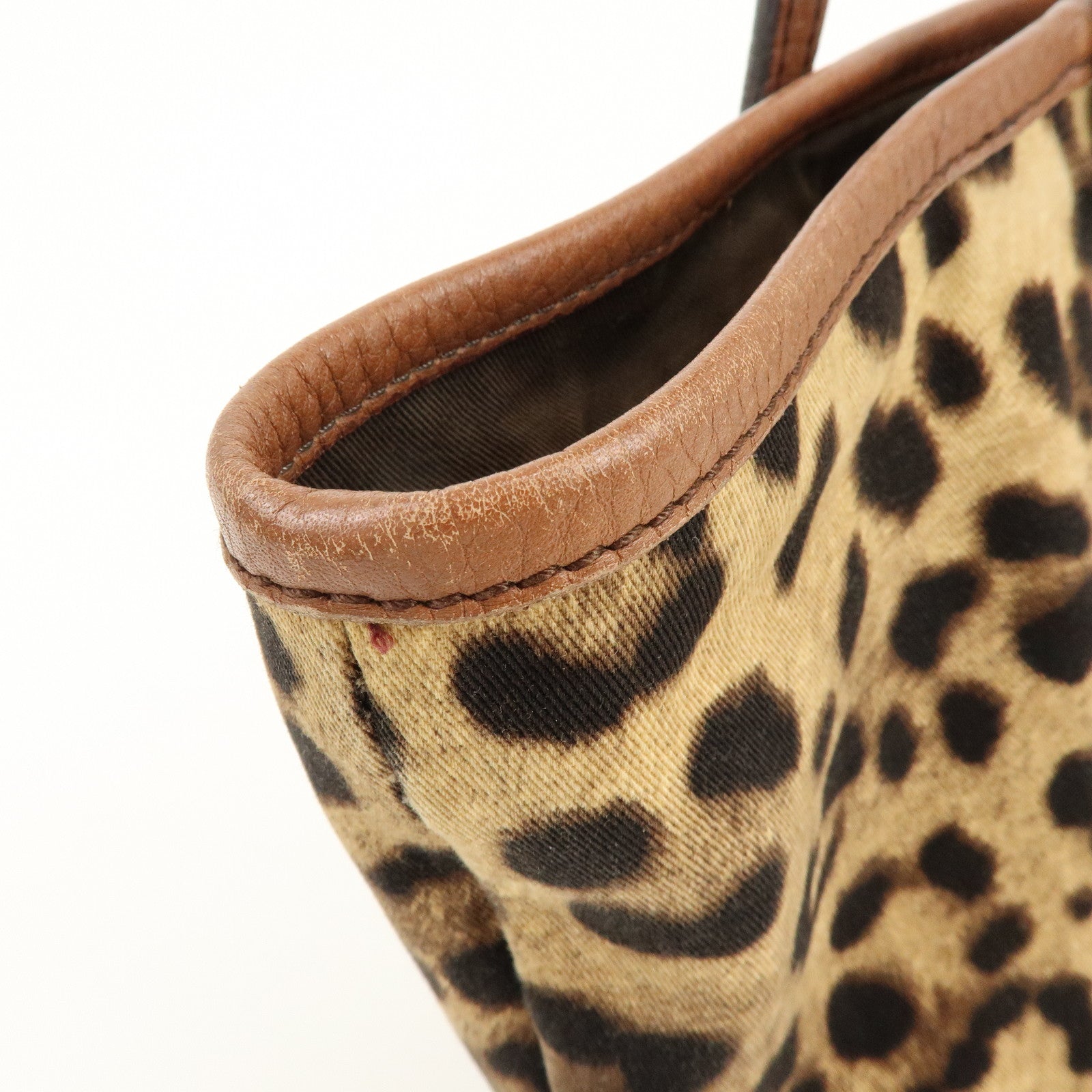 Dolce&Gabbana Canvas Leather Leopard Tote Bag Shoulder Bag Brown