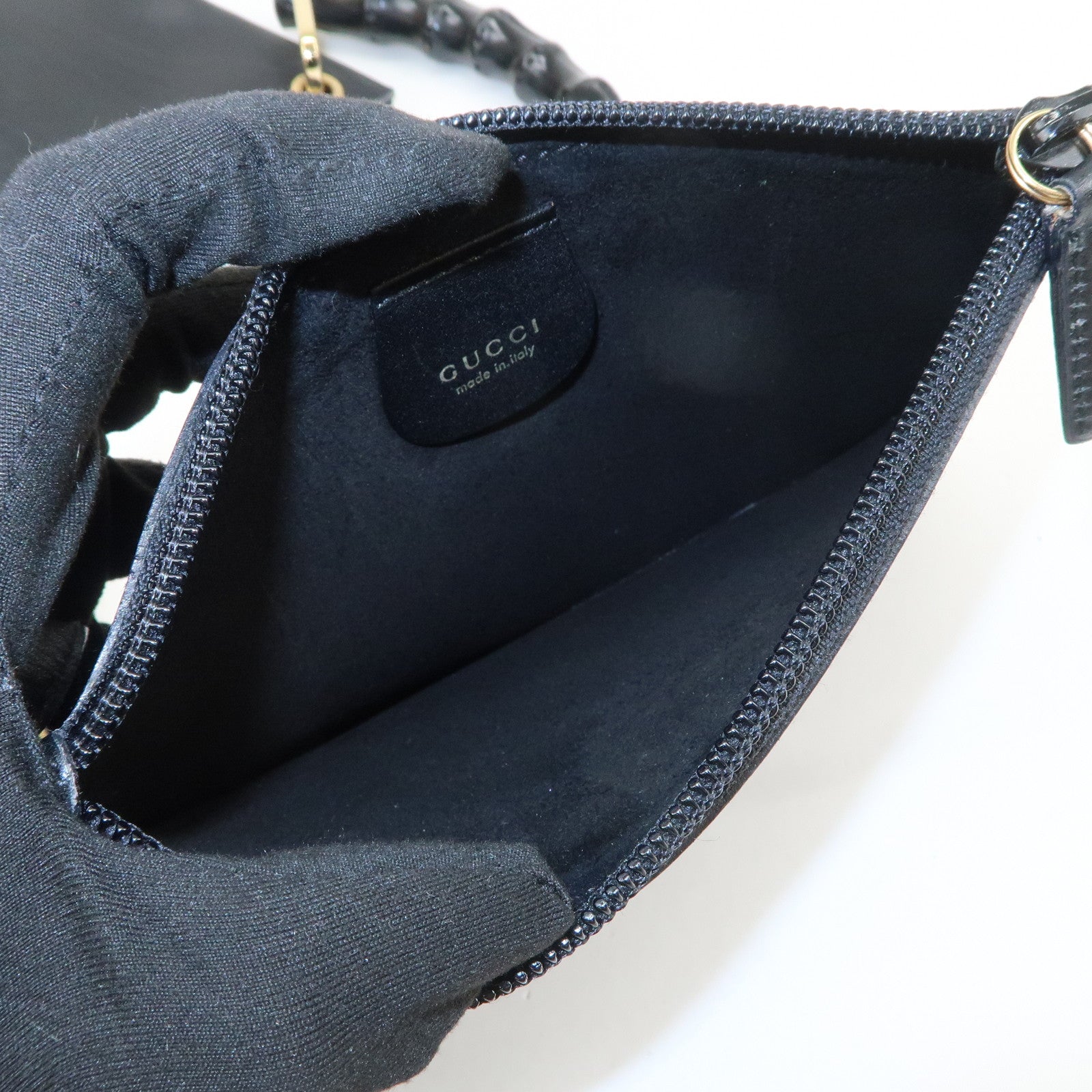 GUCCI Bamboo Leather Shoulder Bag Hand Bag Black Gold