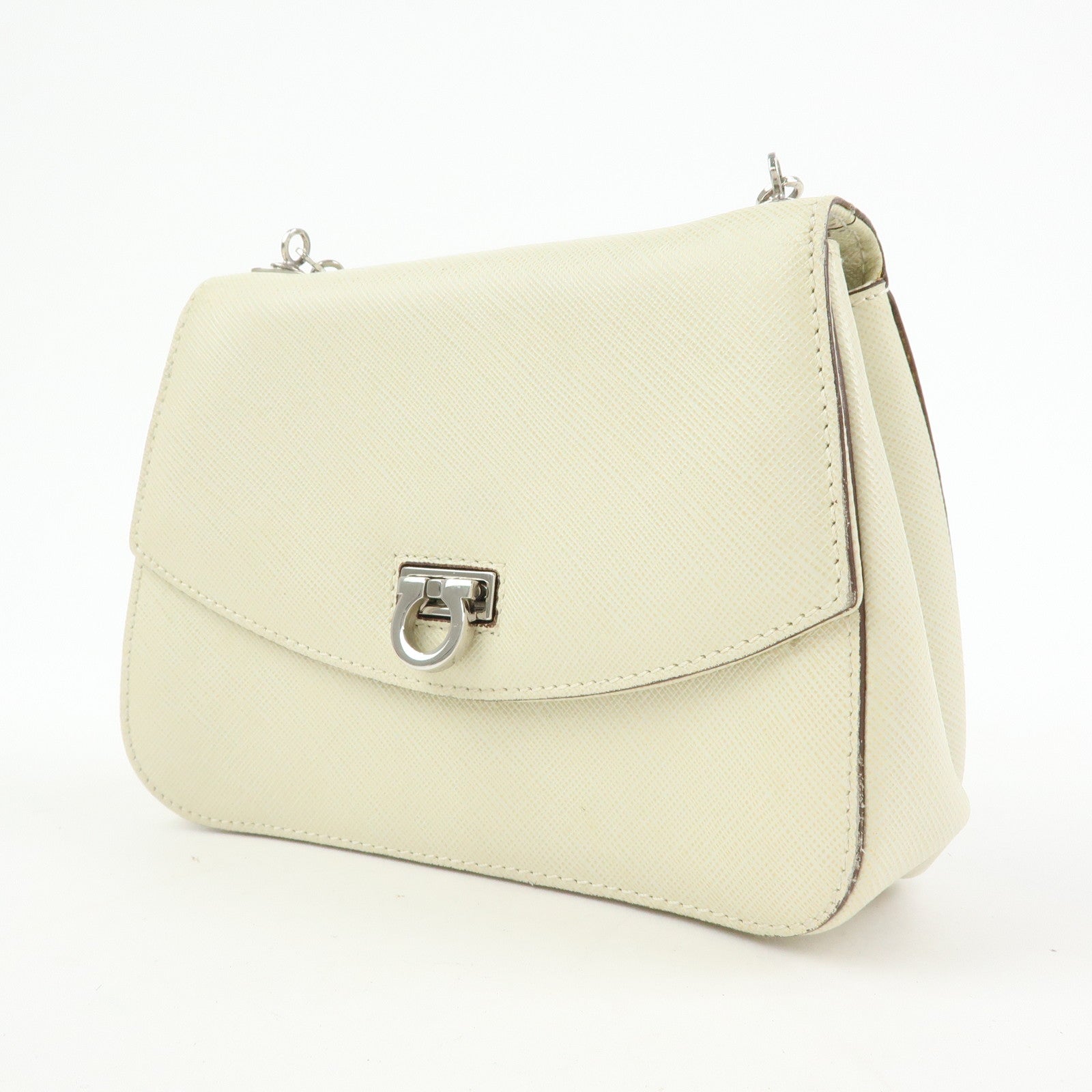 Ferragamo Gancini Leather Chain Shoulder Bag Crossbody Bag Ivory