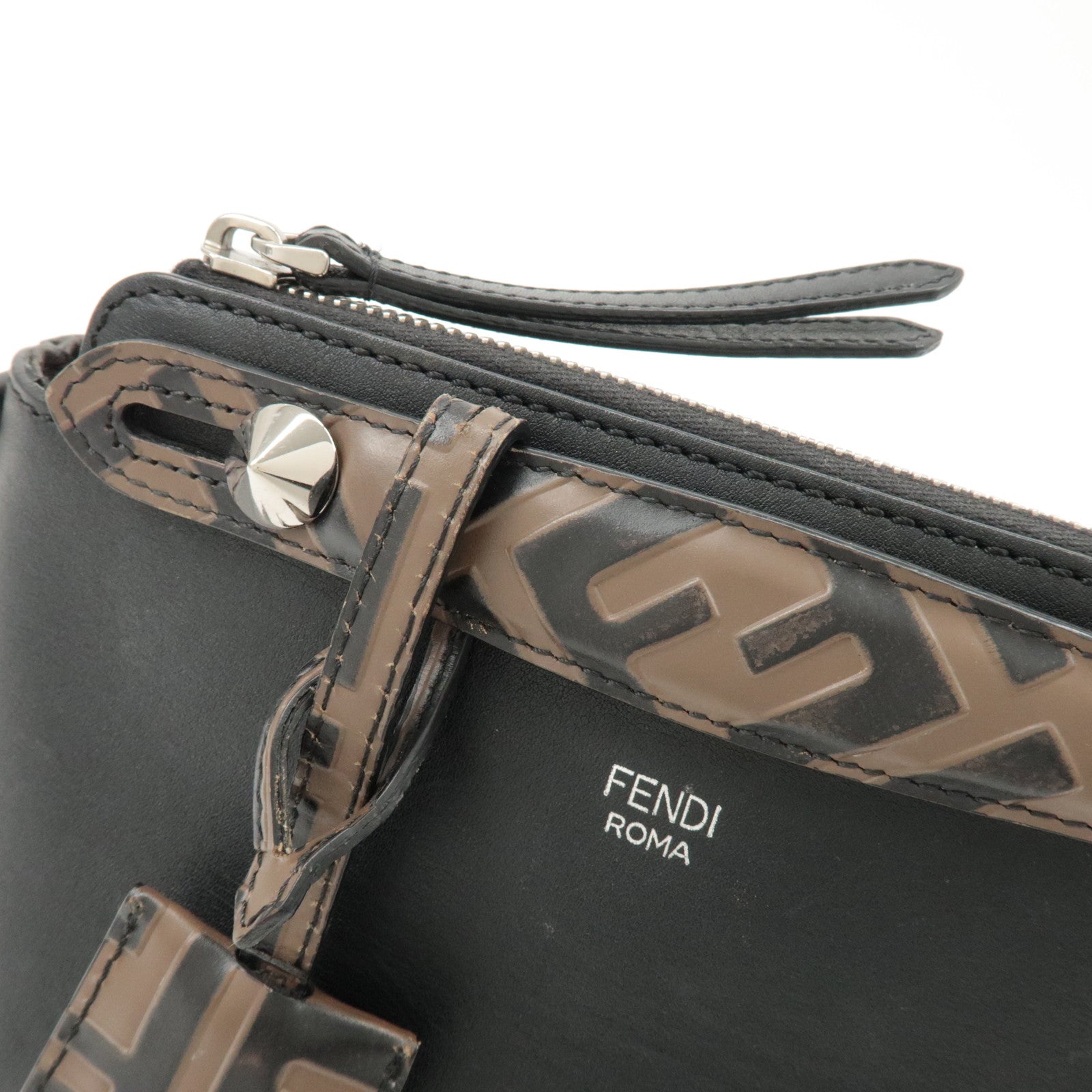 FENDI Zucca By The Way Leather 2Way Shoulder Bag Black Brown 8BL145 Used