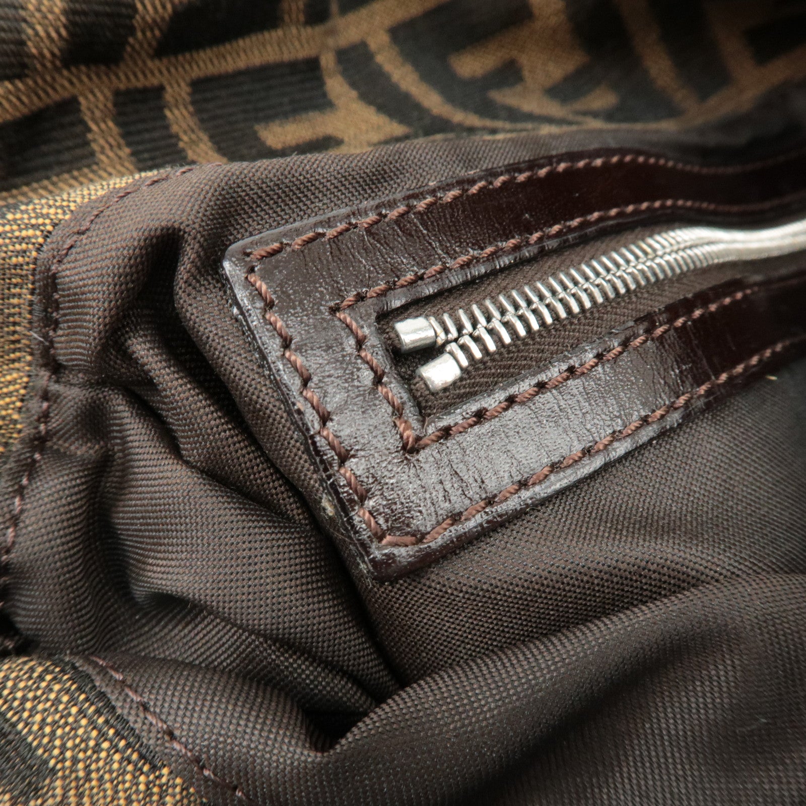 FENDI Mamma Baguette Zucca Canvas Shoulder Bag Brown Black 26424 Used